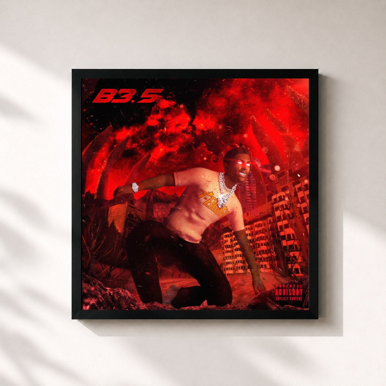 #noir Tableau carré de l'album BAWSKEE 3.5 de Comethazine, cadre noir 32x32 cm