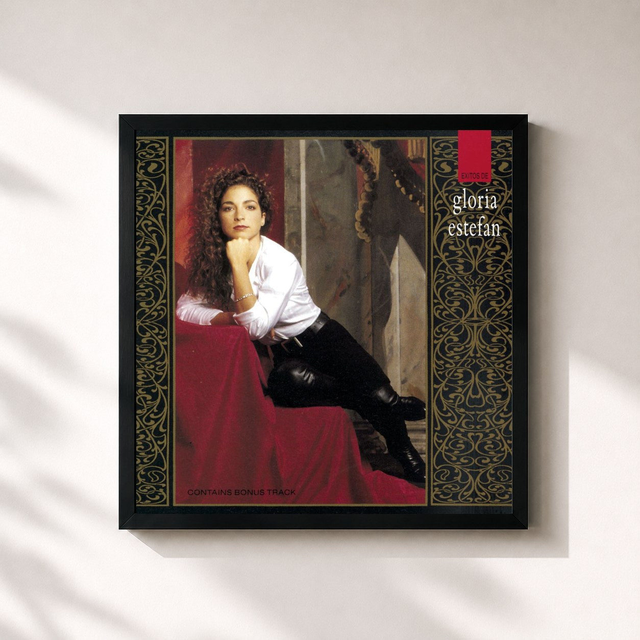 #noir Tableau carré de l'album Exitos de gloria estefan de Gloria Estefan, cadre noir 32x32 cm