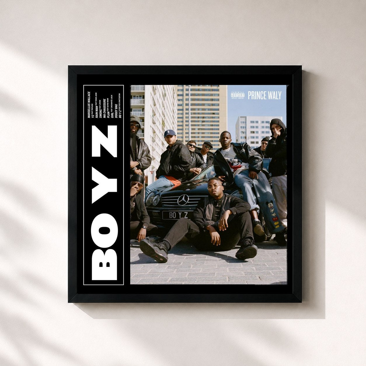 #noir Tableau carré de l'album BO Y Z de Prince Waly, cadre noir 32x32 cm