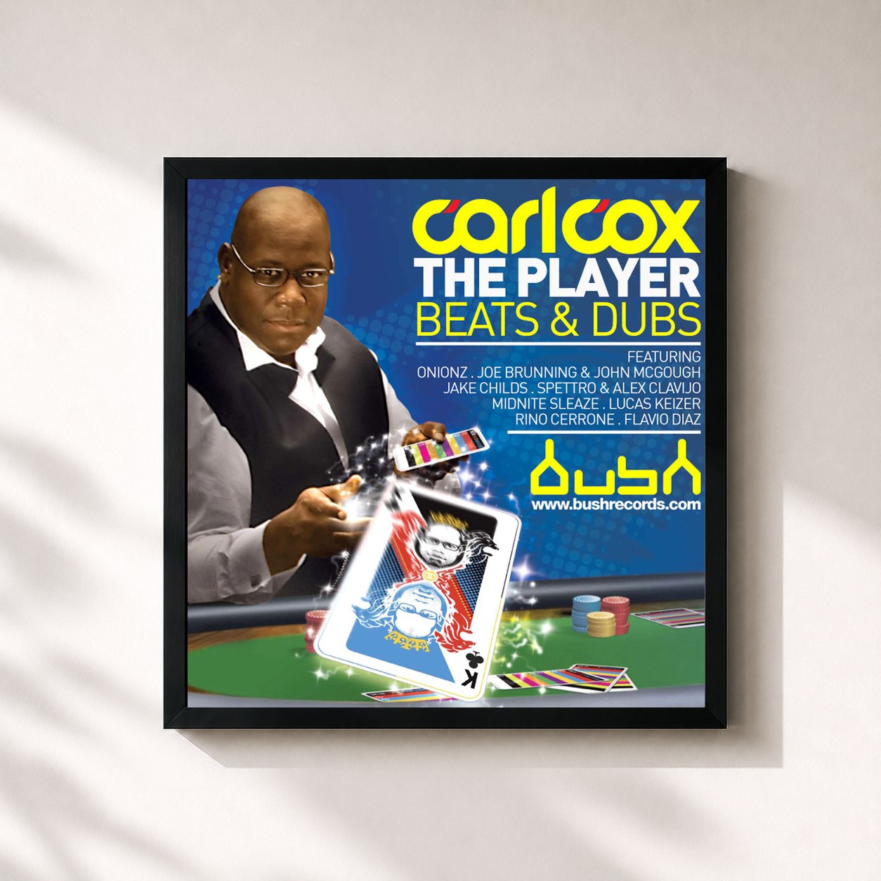 #noir Tableau carré de l'album The Player (Beats and Dubs) [Remixes] de Carl Cox, cadre noir 32x32 cm