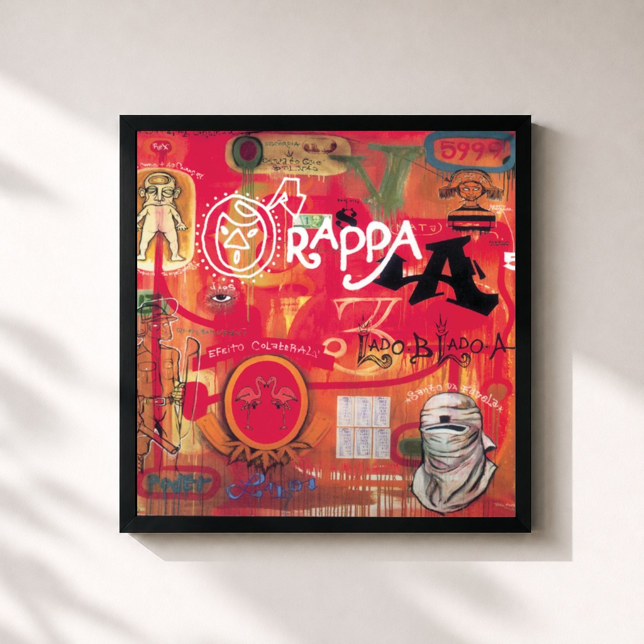 #noir Tableau carré de l'album Lado B Lado A de O Rappa, cadre noir 32x32 cm