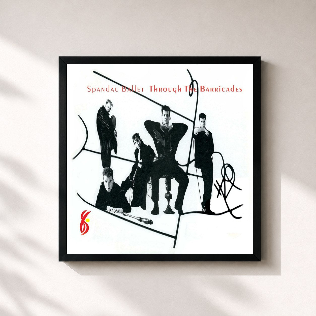 #noir Tableau carré de l'album Through the Barricades (Remastered) de Spandau Ballet, cadre noir 32x32 cm