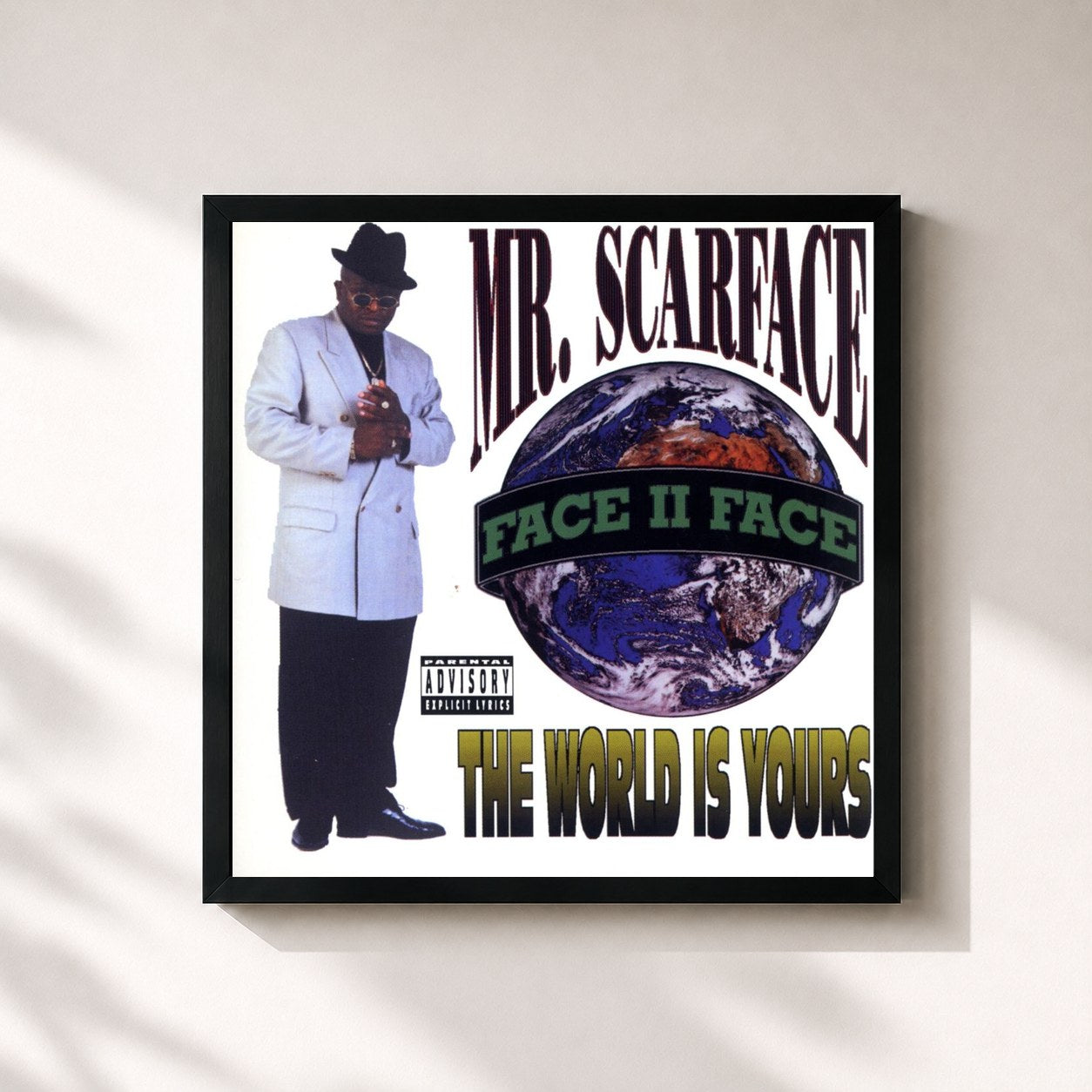 #noir Tableau carré de l'album The World Is Yours de Scarface, cadre noir 32x32 cm