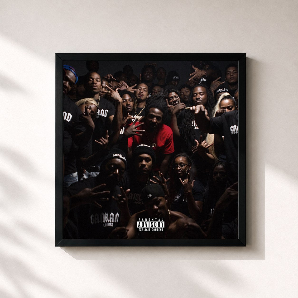 #noir Tableau carré de l'album Gangland Landlord de Mozzy, cadre noir 32x32 cm