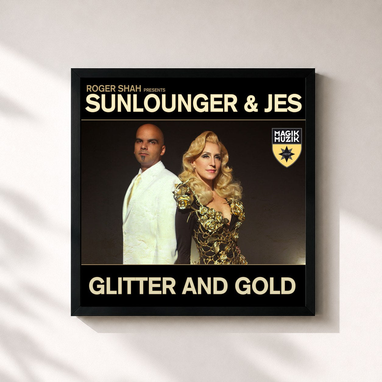 #noir Tableau carré de l'album Glitter and Gold de Roger Shah, cadre noir 32x32 cm