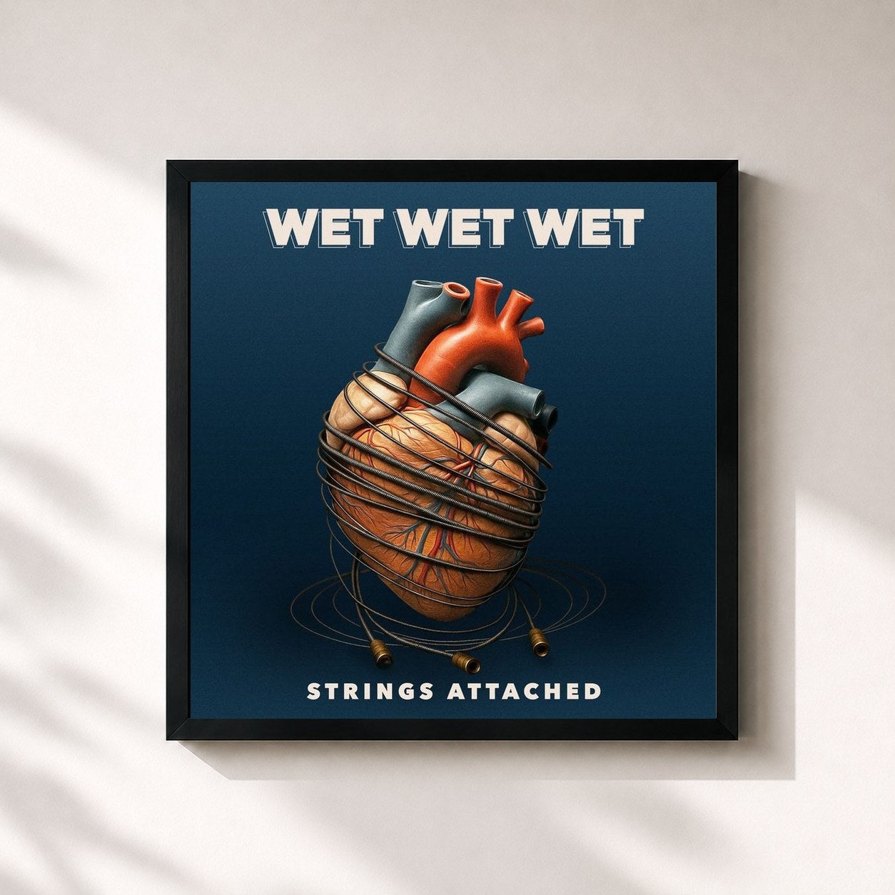 #noir Tableau carré de l'album Strings Attached de Wet Wet Wet, cadre noir 32x32 cm