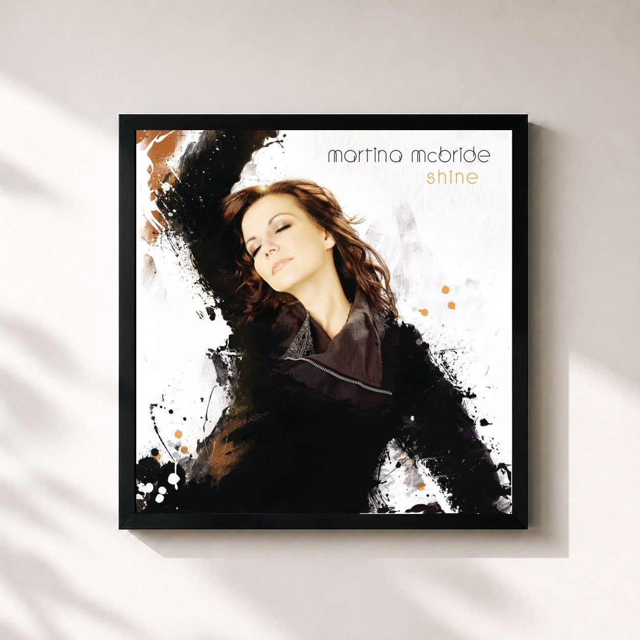 #noir Tableau carré de l'album Shine de Martina McBride, cadre noir 32x32 cm