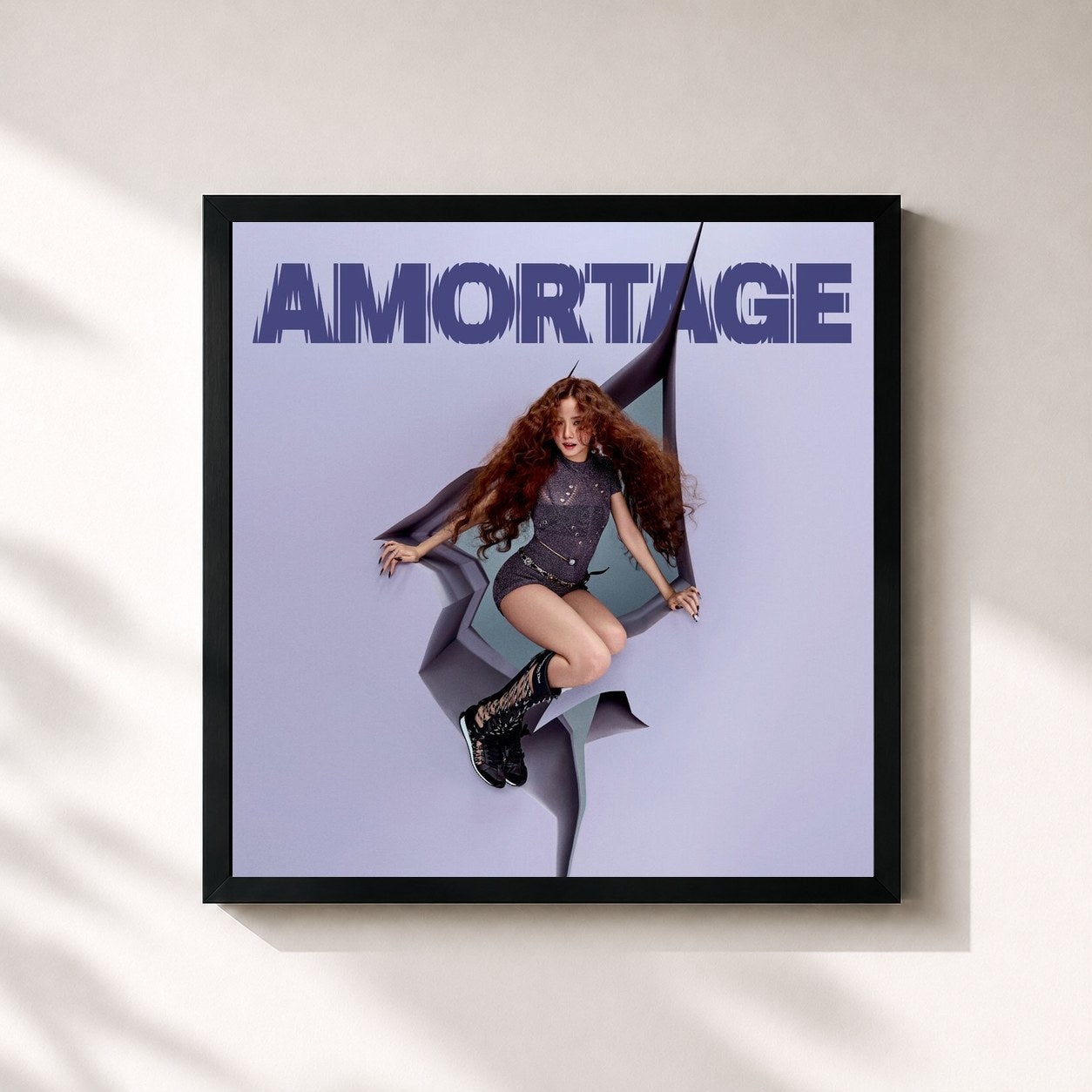 #noir Tableau carré de l'album AMORTAGE de JISOO, cadre noir 32x32 cm