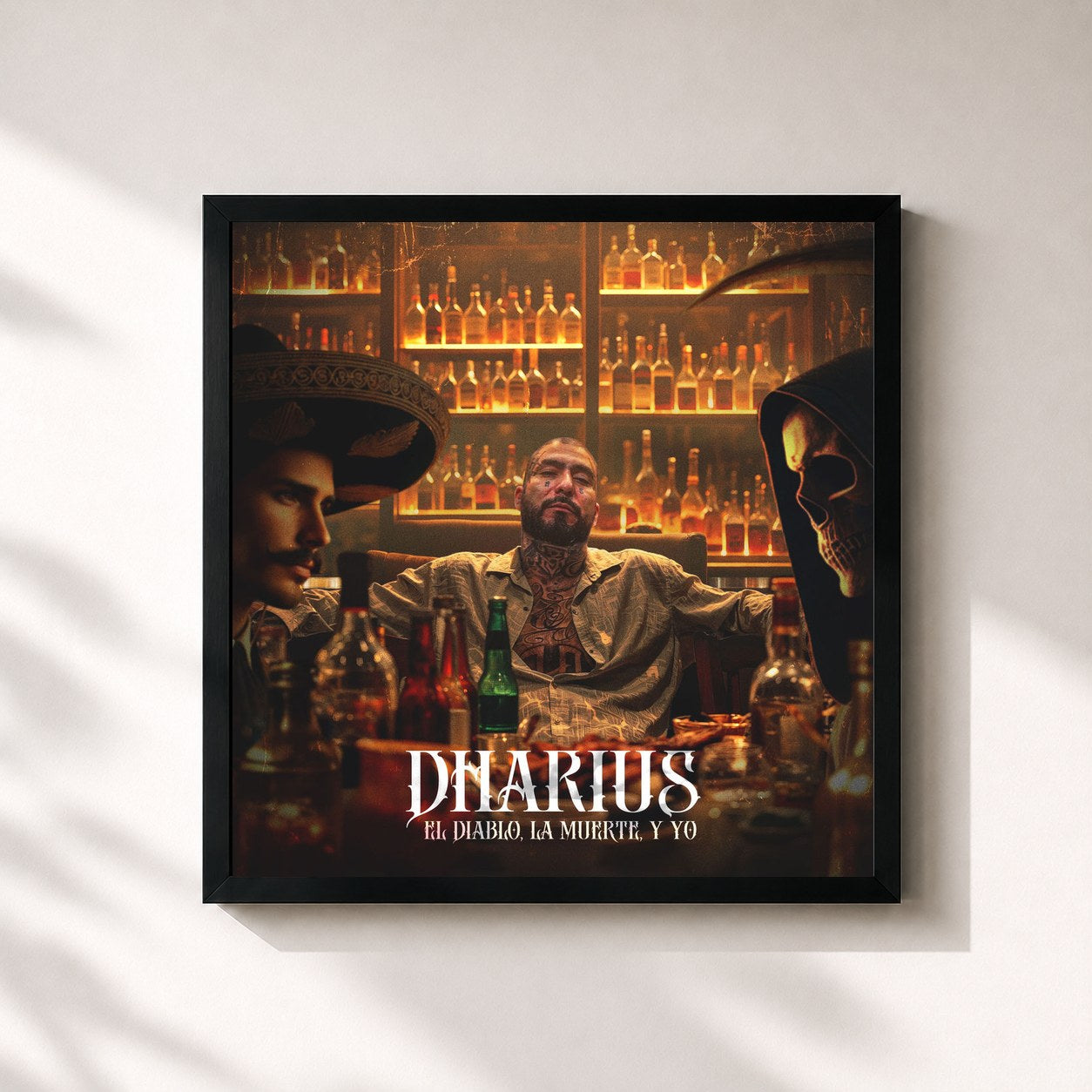 #noir Tableau carré de l'album El Diablo, La Muerte y Yo de Dharius, cadre noir 32x32 cm