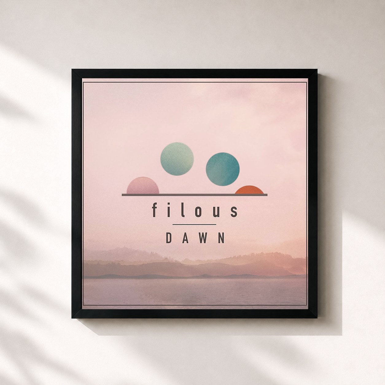 #noir Tableau carré de l'album Dawn EP de Filous, cadre noir 32x32 cm