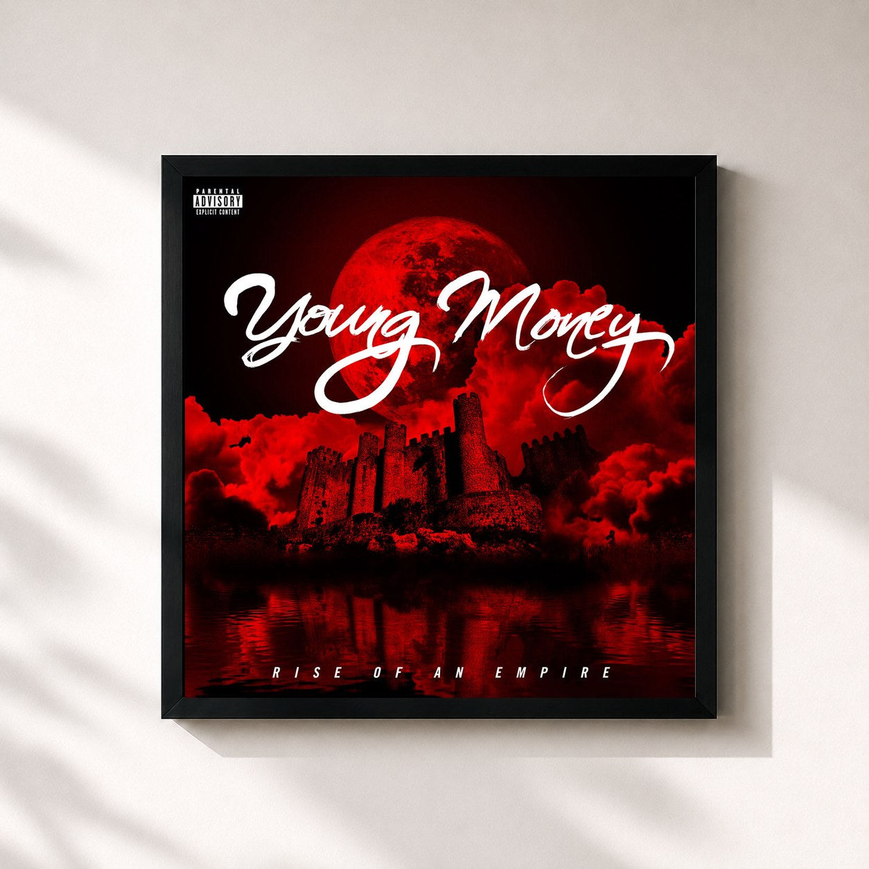 #noir Tableau carré de l'album Rise Of An Empire de Young Money, cadre noir 32x32 cm