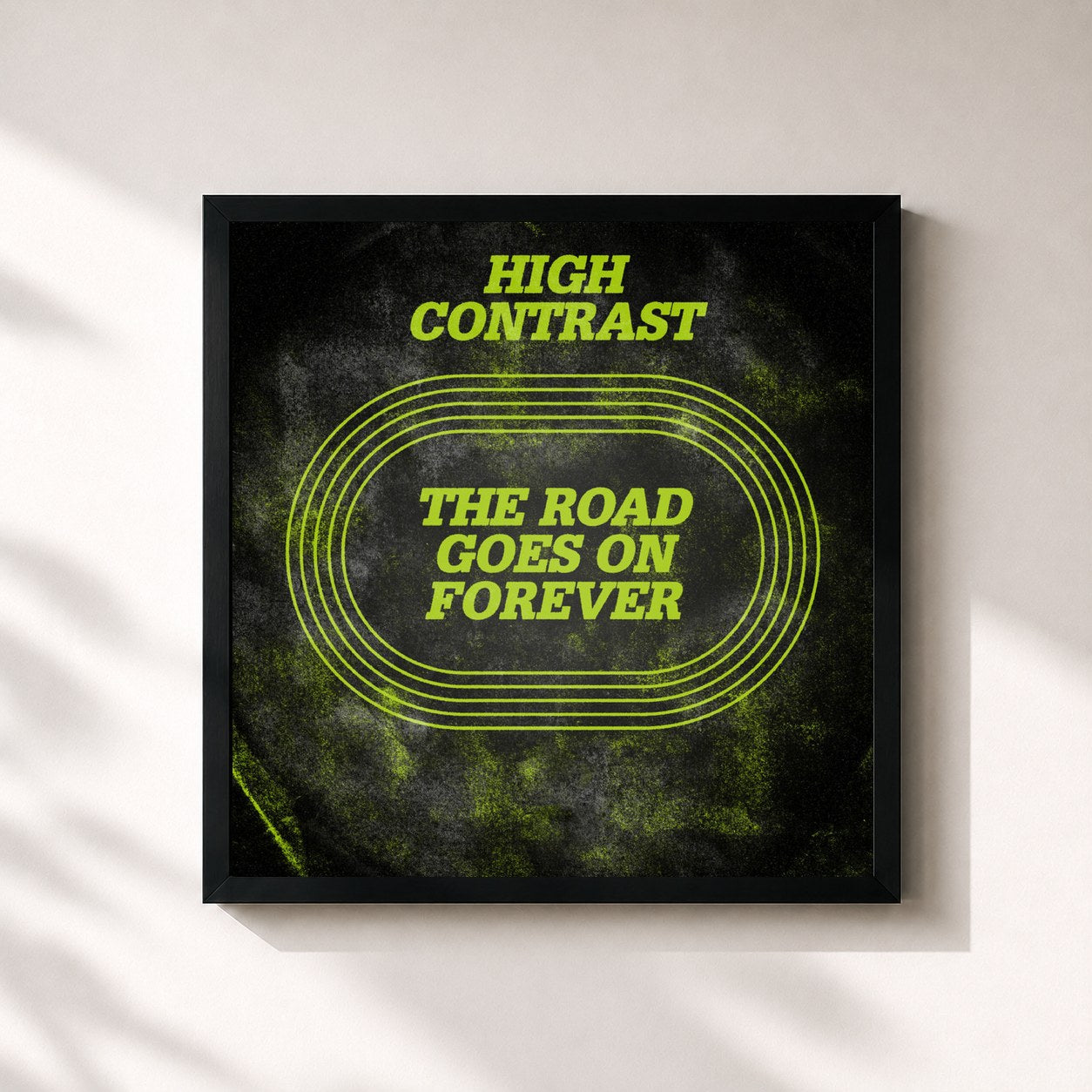 #noir Tableau carré de l'album The Road Goes On Forever de High Contrast, cadre noir 32x32 cm