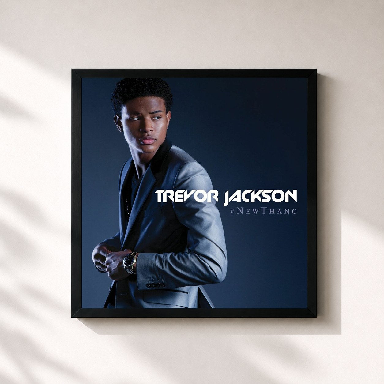 #noir Tableau carré de l'album #NewThang de Trevor Jackson, cadre noir 32x32 cm