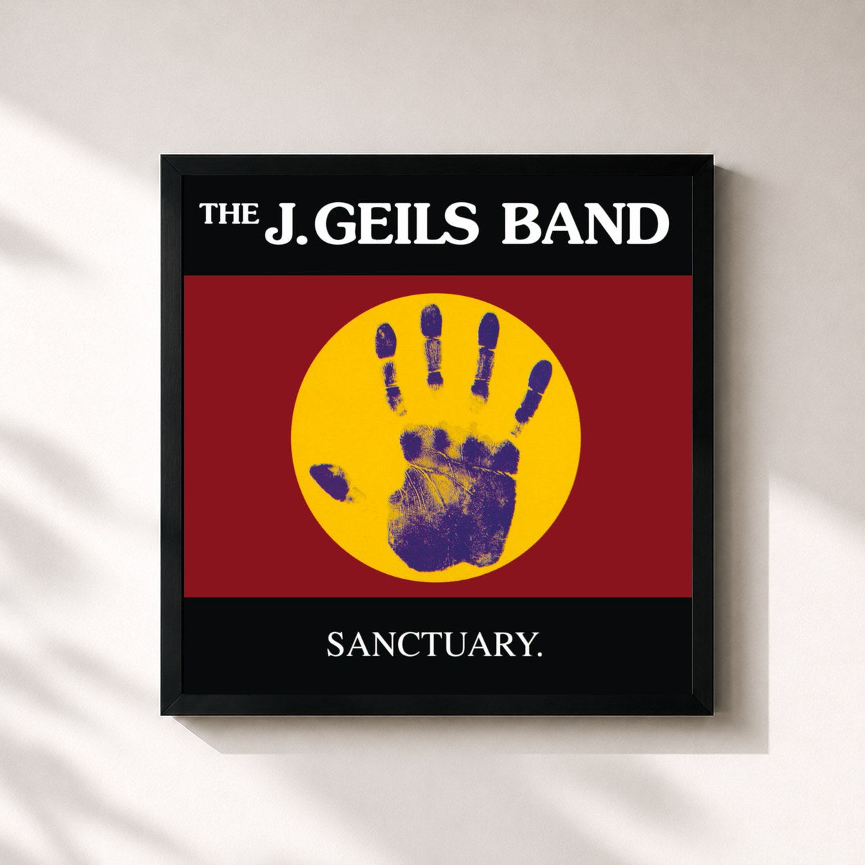 #noir Tableau carré de l'album Sanctuary. de The J. Geils Band, cadre noir 32x32 cm