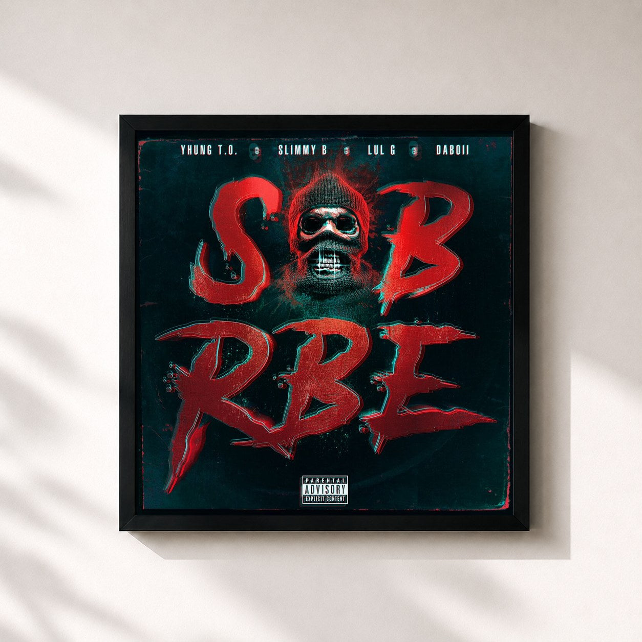 #noir Tableau carré de l'album GANGIN de SOB X RBE, cadre noir 32x32 cm