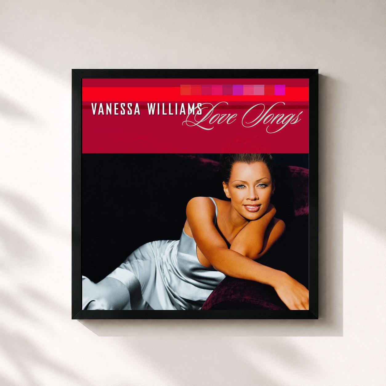 #noir Tableau carré de l'album Love Songs de Vanessa Williams, cadre noir 32x32 cm