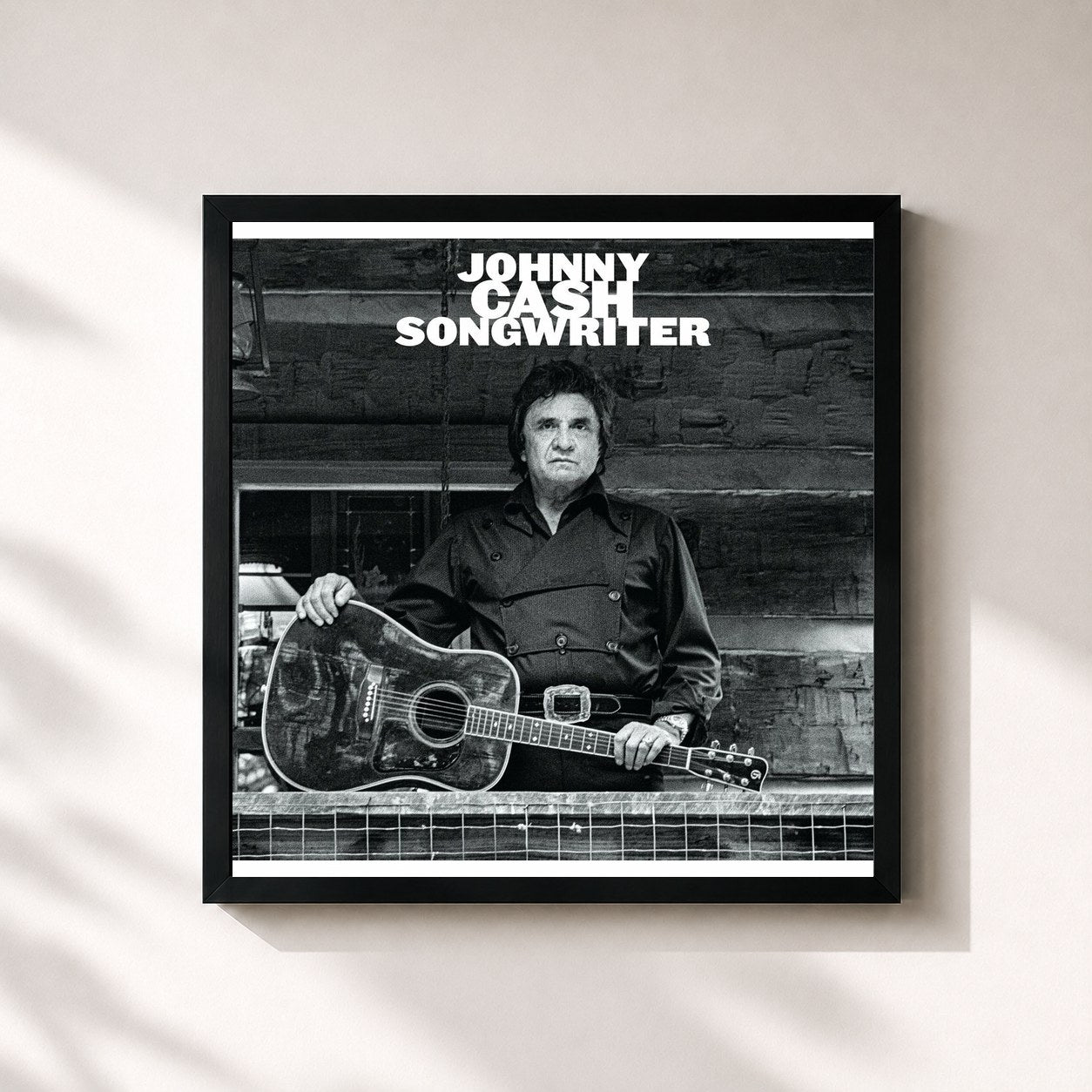 #noir Tableau carré de l'album Songwriter de Johnny Cash, cadre noir 32x32 cm