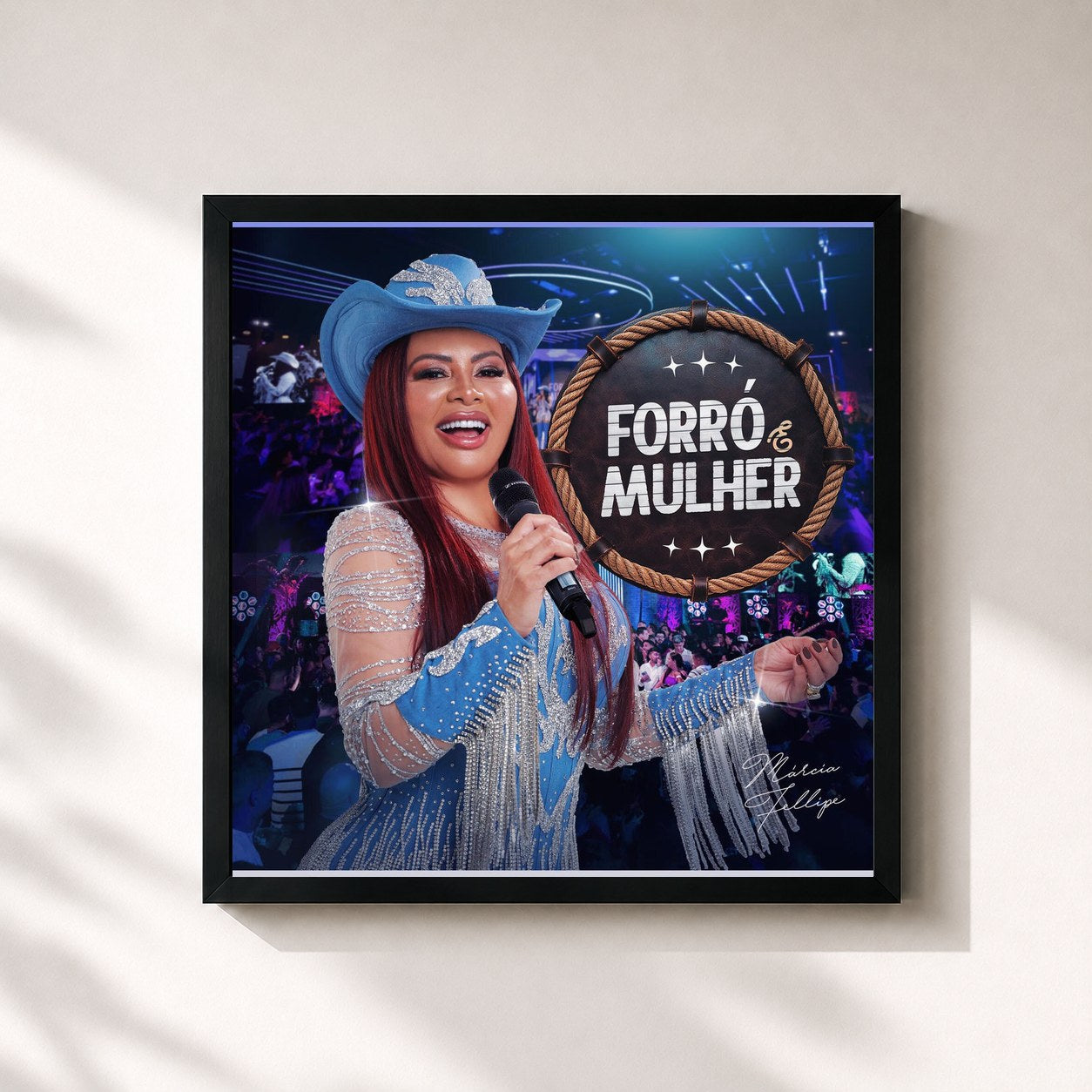 #noir Tableau carré de l'album Forró e Mulher de Márcia Fellipe, cadre noir 32x32 cm