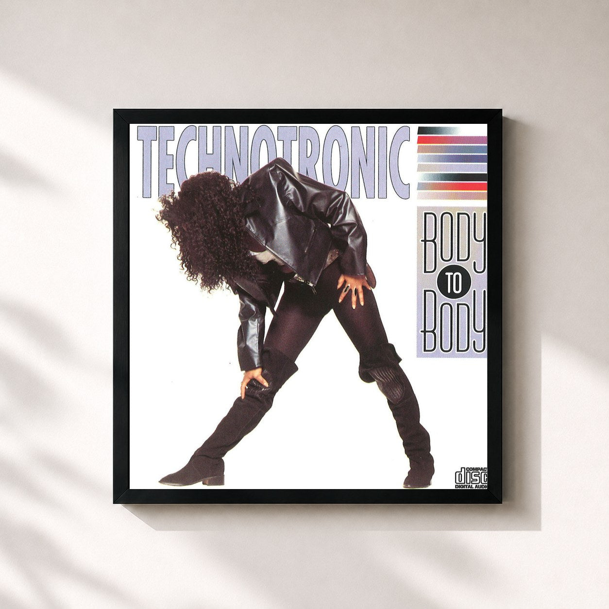 #noir Tableau carré de l'album Body To Body de Technotronic, cadre noir 32x32 cm