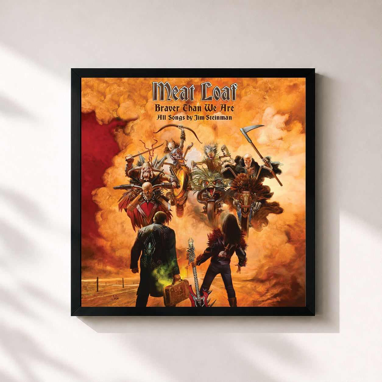 #noir Tableau carré de l'album Braver Than We Are de Meat Loaf, cadre noir 32x32 cm