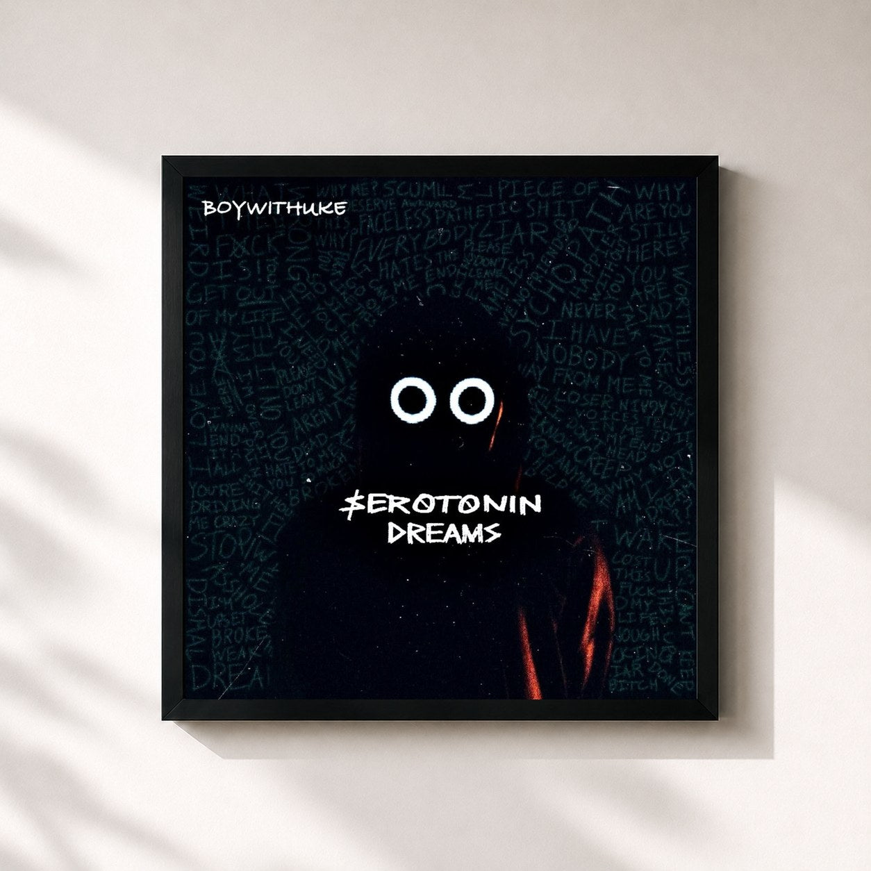 #noir Tableau carré de l'album Serotonin Dreams de BoyWithUke, cadre noir 32x32 cm