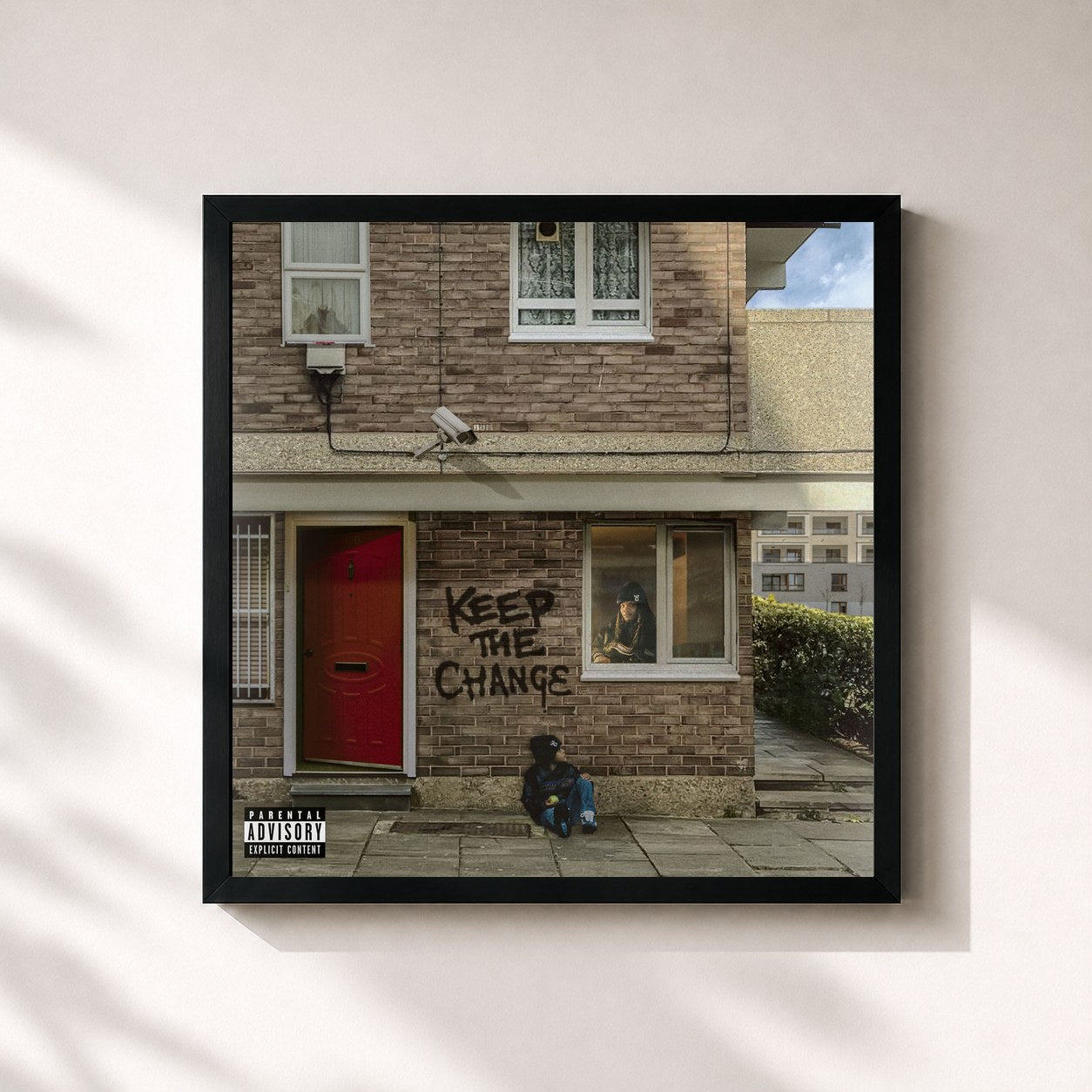 #noir Tableau carré de l'album Keep The Change de Youngs Teflon, cadre noir 32x32 cm