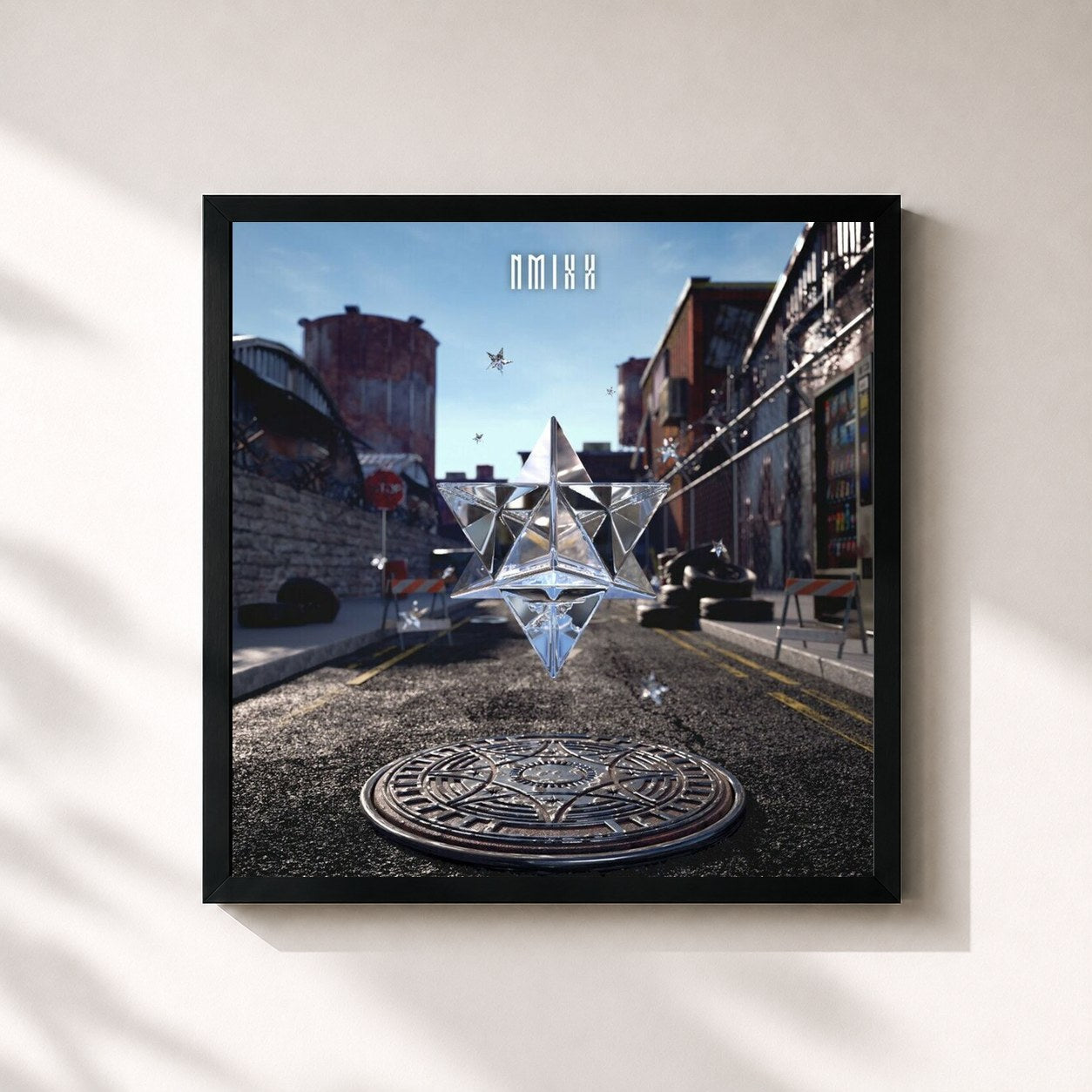 #noir Tableau carré de l'album Fe3O4: STICK OUT de NMIXX, cadre noir 32x32 cm