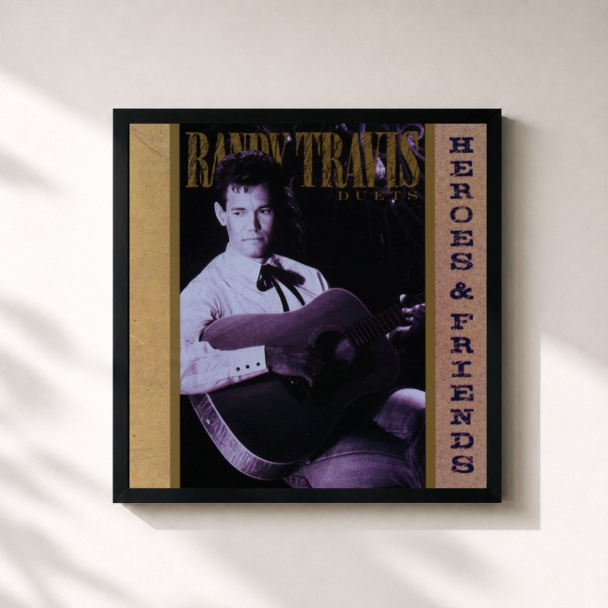#noir Tableau carré de l'album Heroes & Friends de Randy Travis, cadre noir 32x32 cm