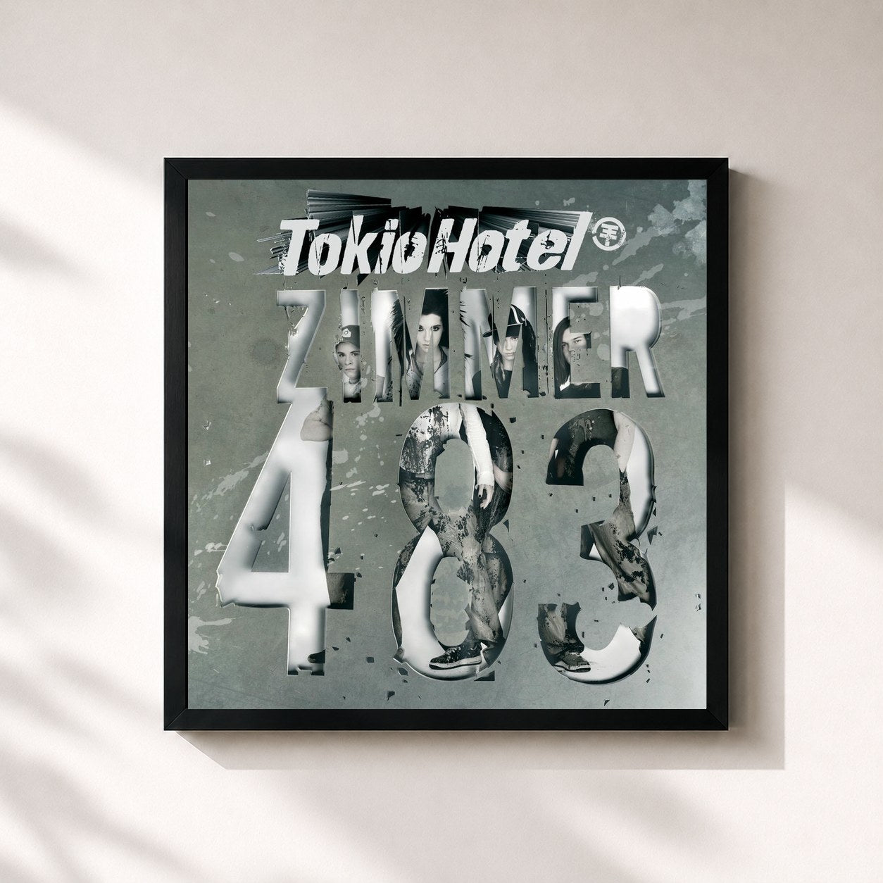 #noir Tableau carré de l'album Zimmer 483 de Tokio Hotel, cadre noir 32x32 cm