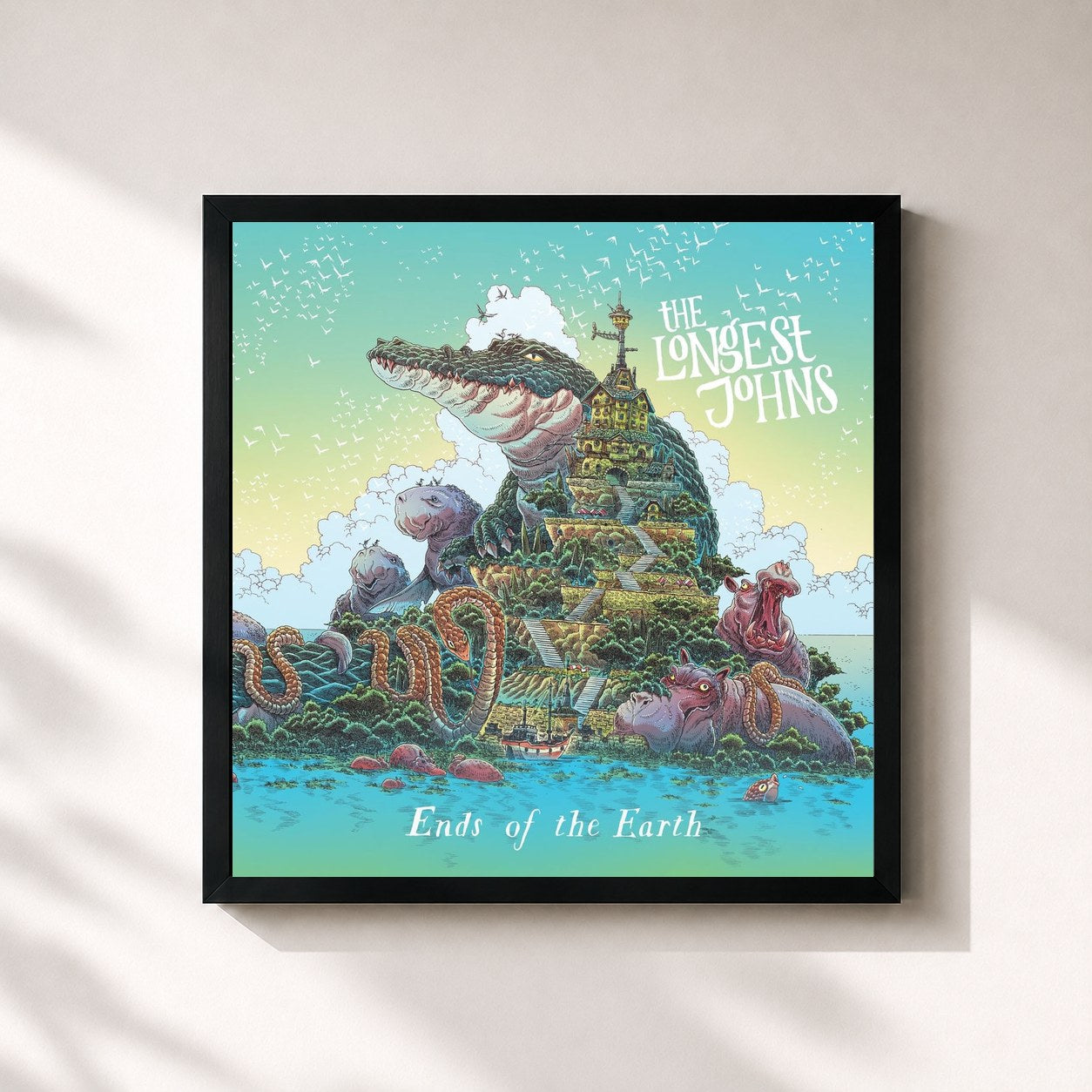 #noir Tableau carré de l'album Ends of the Earth de The Longest Johns, cadre noir 32x32 cm