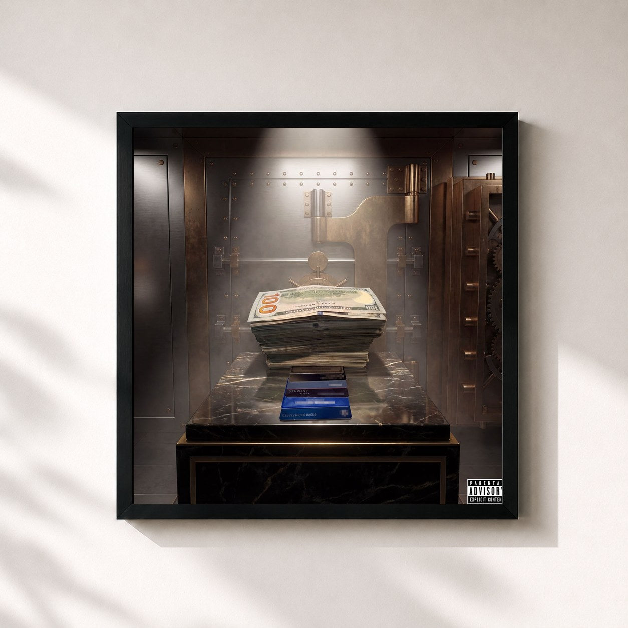 #noir Tableau carré de l'album Don't Try This At Home de Money Man, cadre noir 32x32 cm
