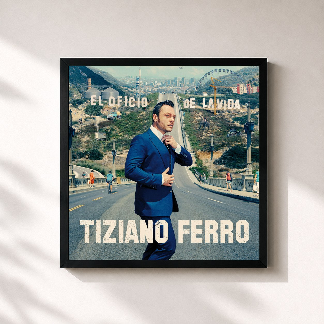 #noir Tableau carré de l'album El Oficio De La Vida de Tiziano Ferro, cadre noir 32x32 cm