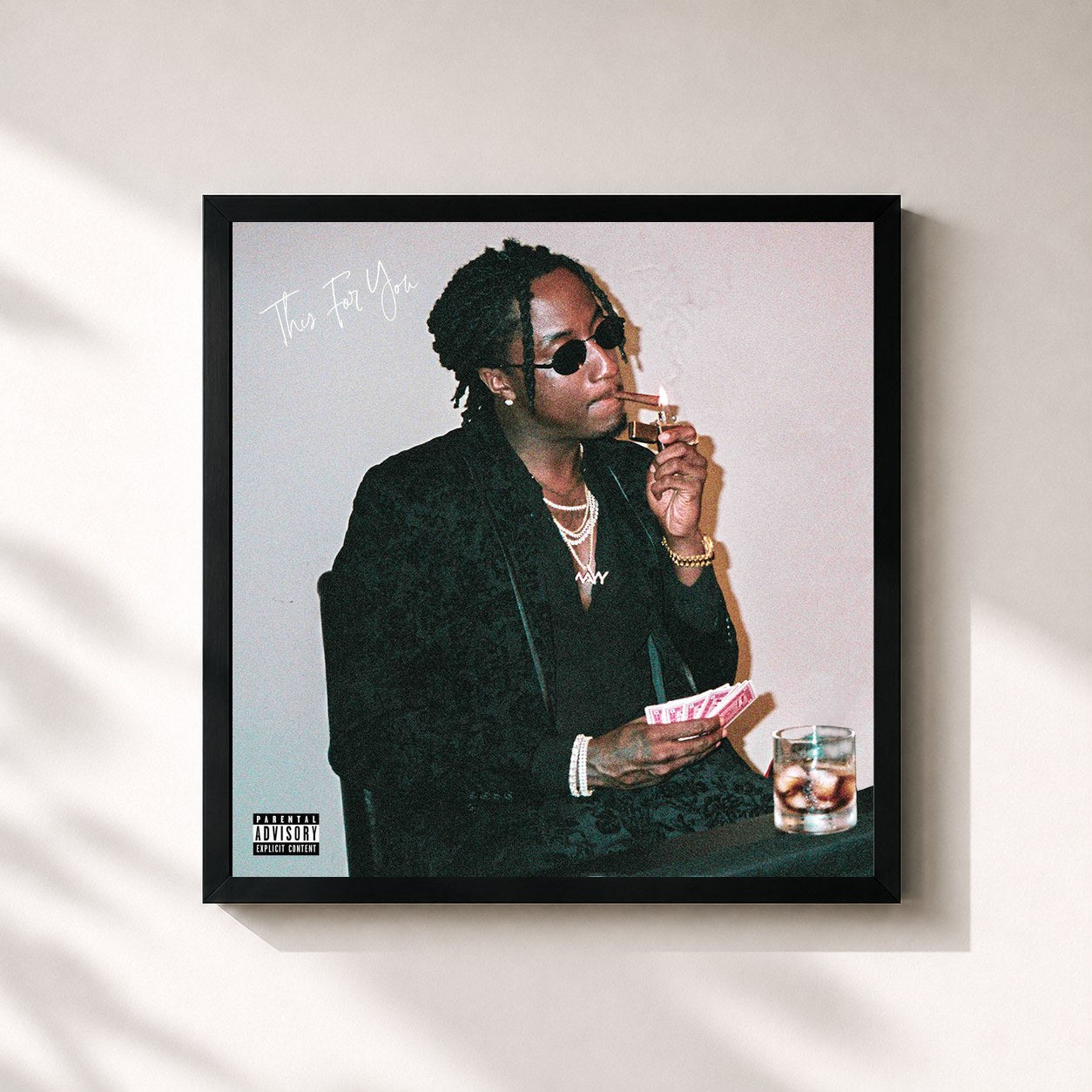 #noir Tableau carré de l'album This For You de K Camp, cadre noir 32x32 cm