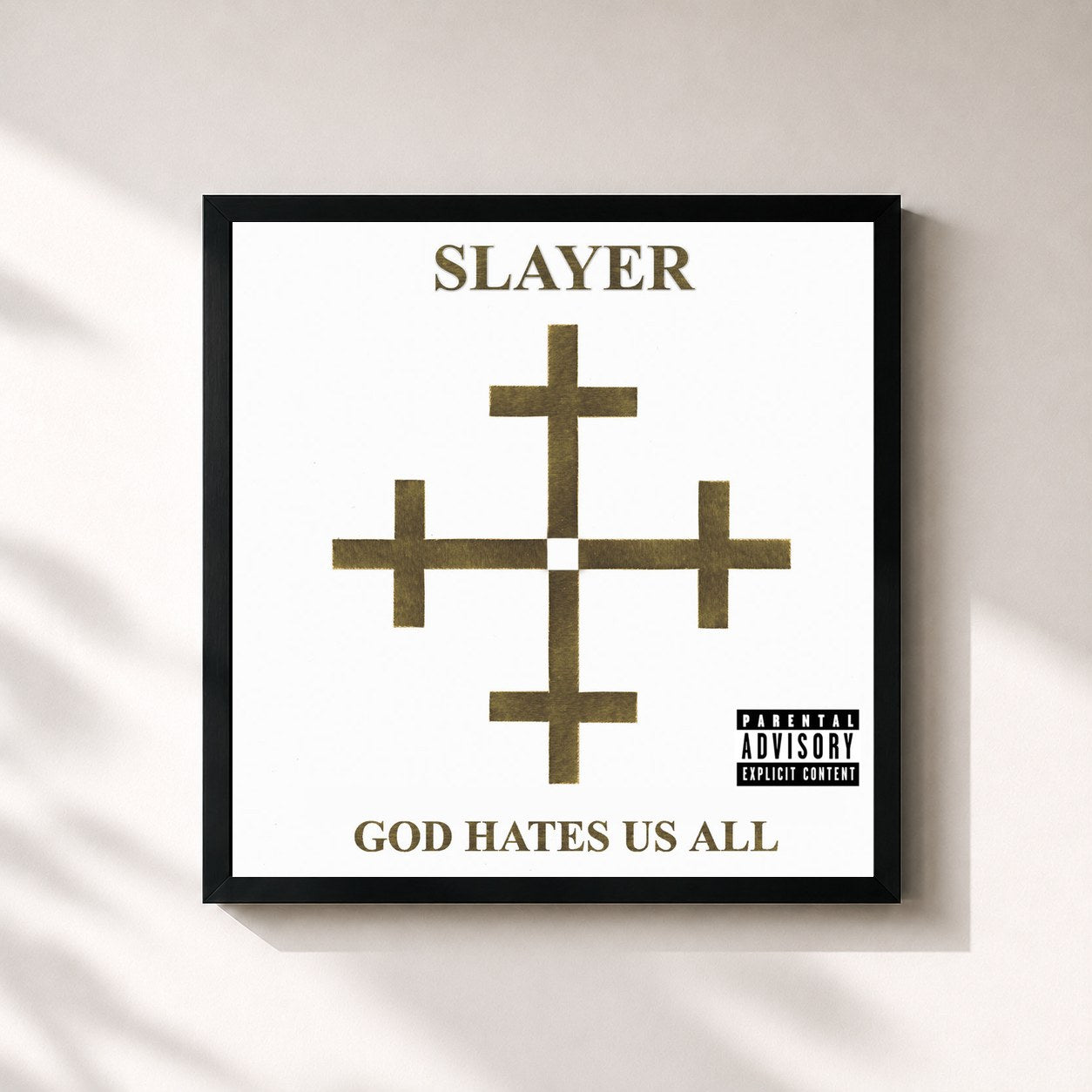 #noir Tableau carré de l'album God Hates Us All de Slayer, cadre noir 32x32 cm