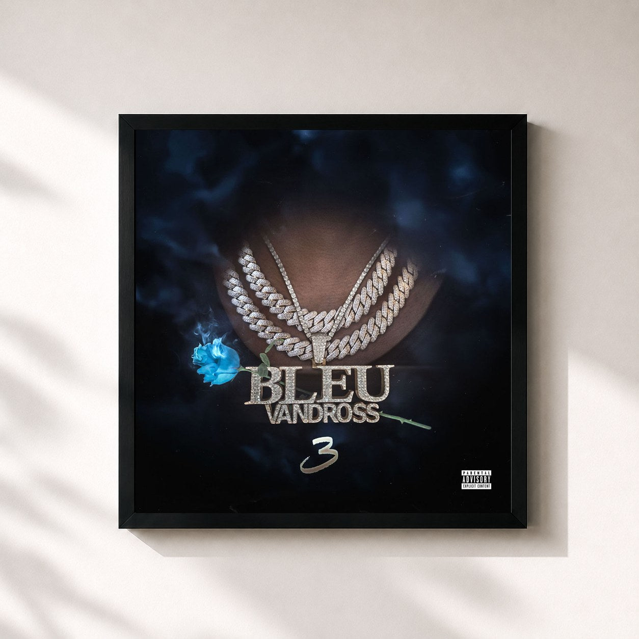 #noir Tableau carré de l'album Bleu Vandross 3 de Yung Bleu, cadre noir 32x32 cm