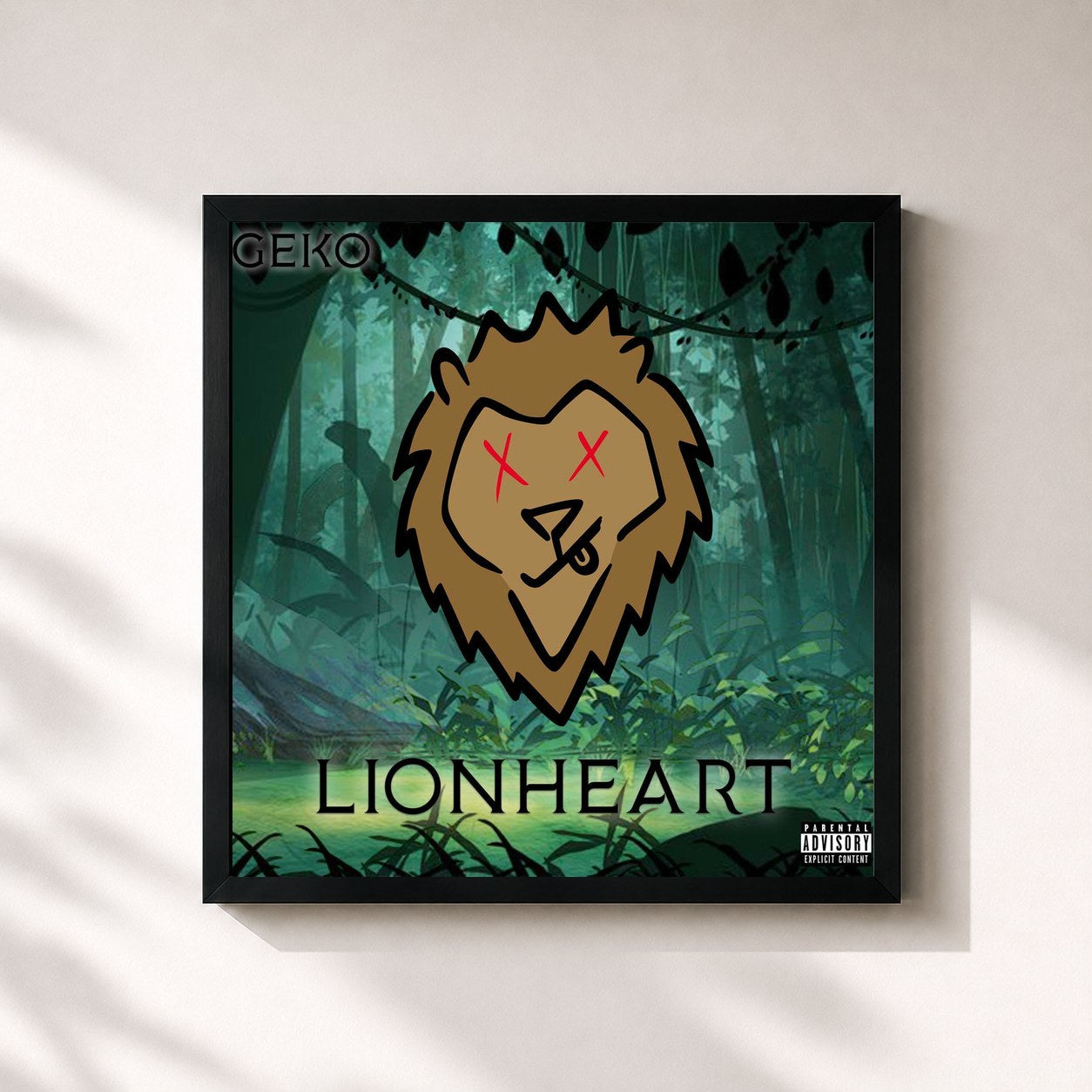 #noir Tableau carré de l'album LionHeart de Geko, cadre noir 32x32 cm