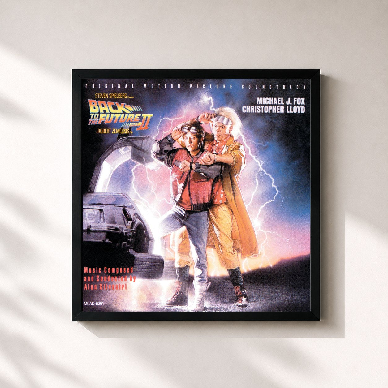 #noir Tableau carré de l'album Back To The Future Part II de Alan Silvestri, cadre noir 32x32 cm
