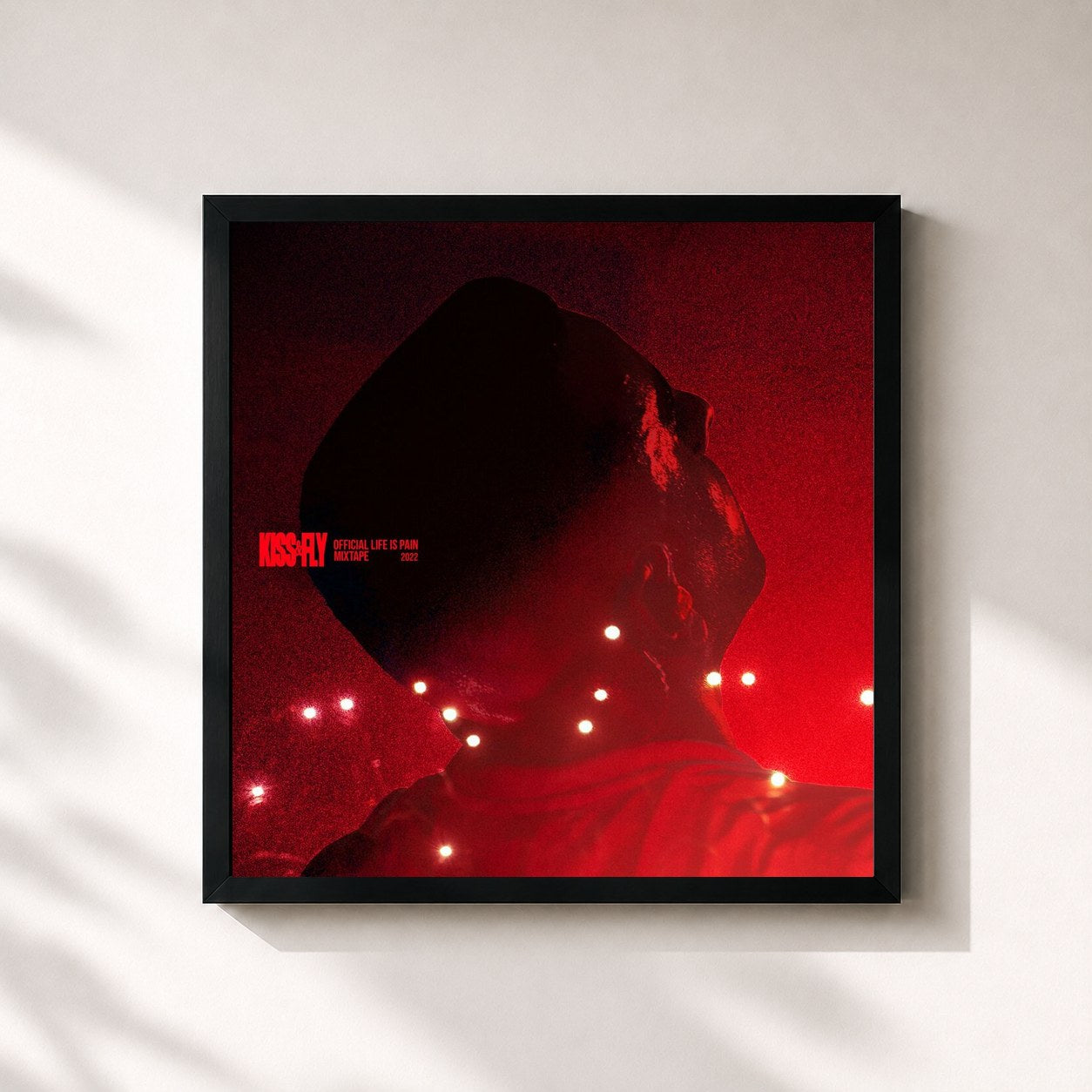 #noir Tableau carré de l'album KISS & FLY TAPE de PA Sports, cadre noir 32x32 cm
