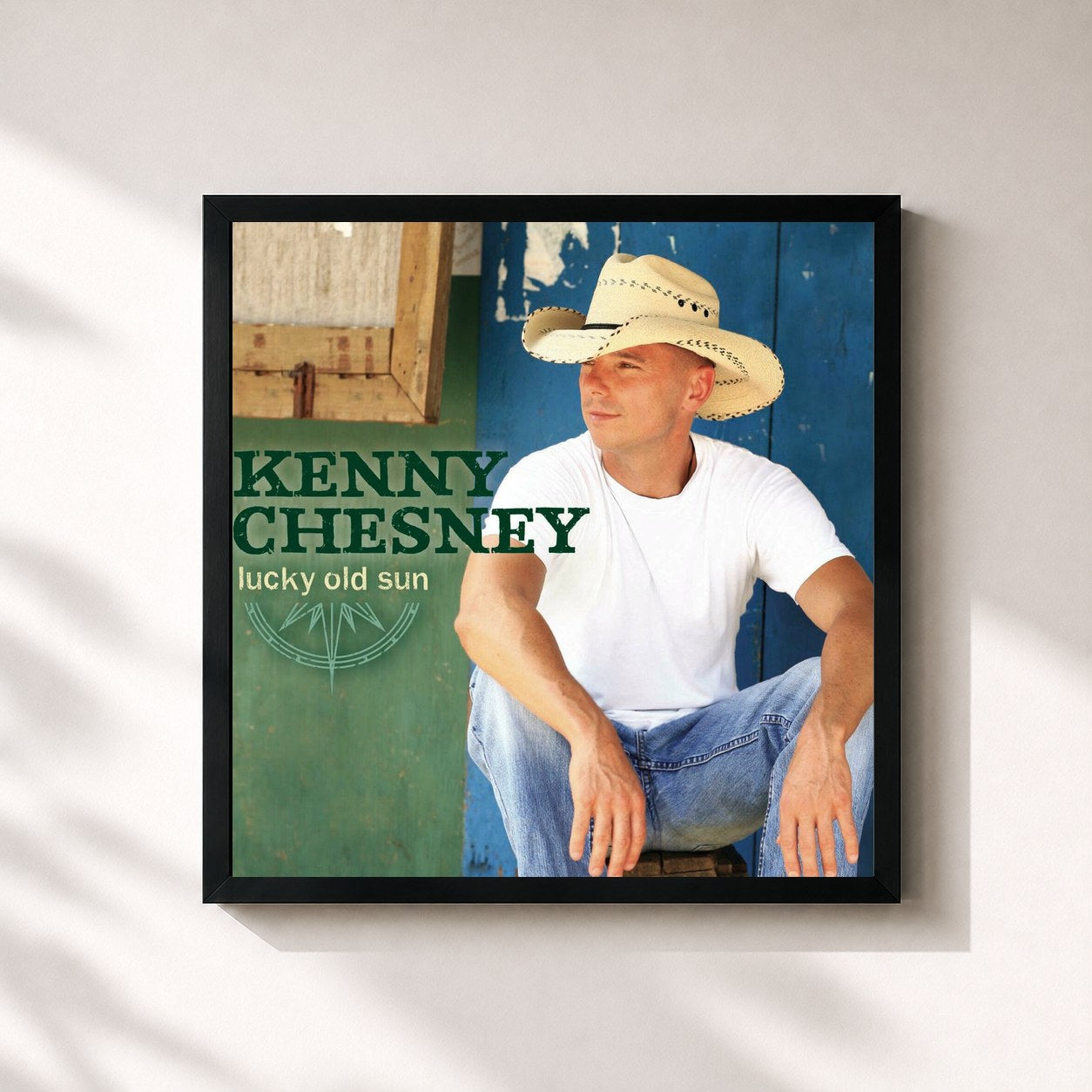 #noir Tableau carré de l'album Lucky Old Sun de Kenny Chesney, cadre noir 32x32 cm