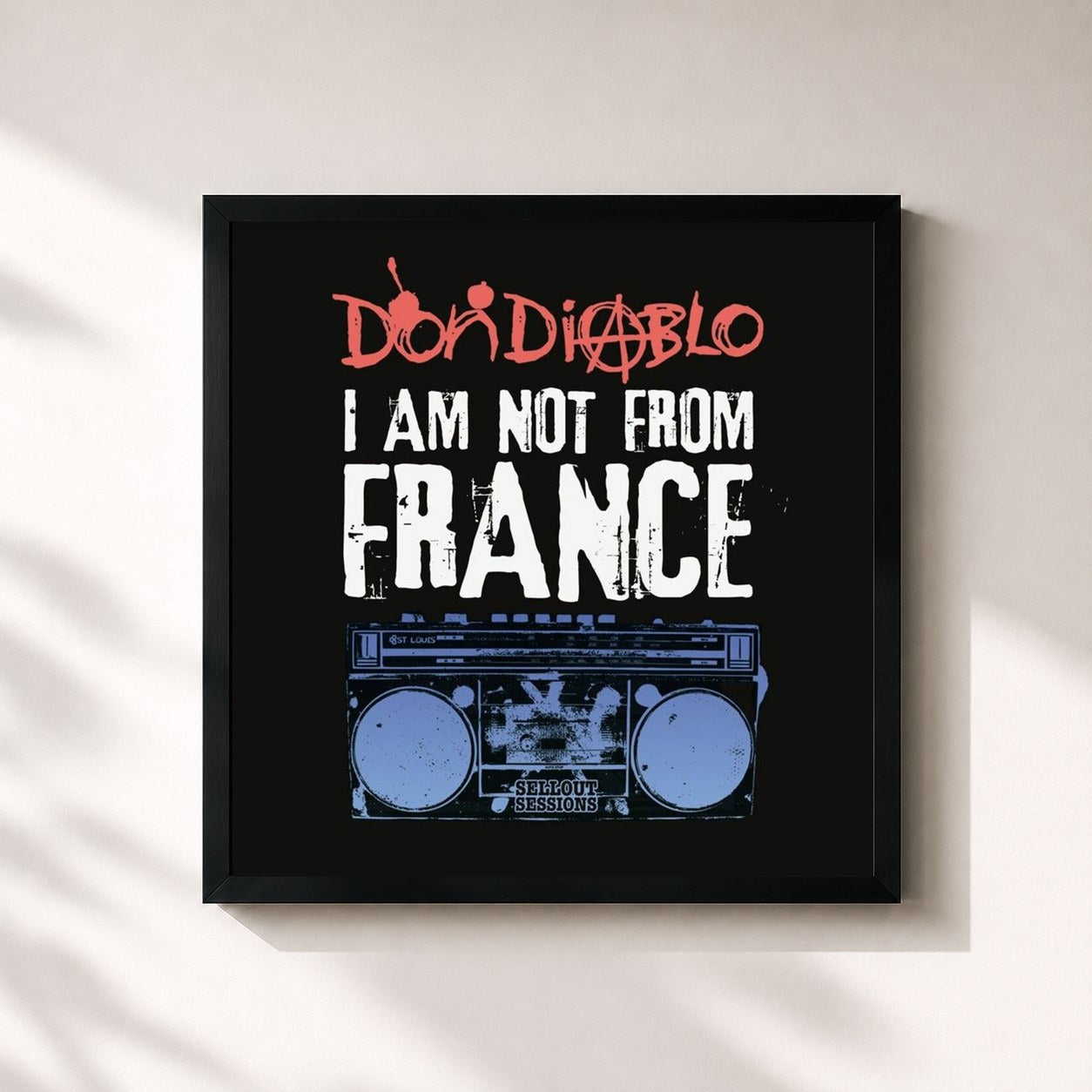 #noir Tableau carré de l'album I am not from France de Don Diablo, cadre noir 32x32 cm