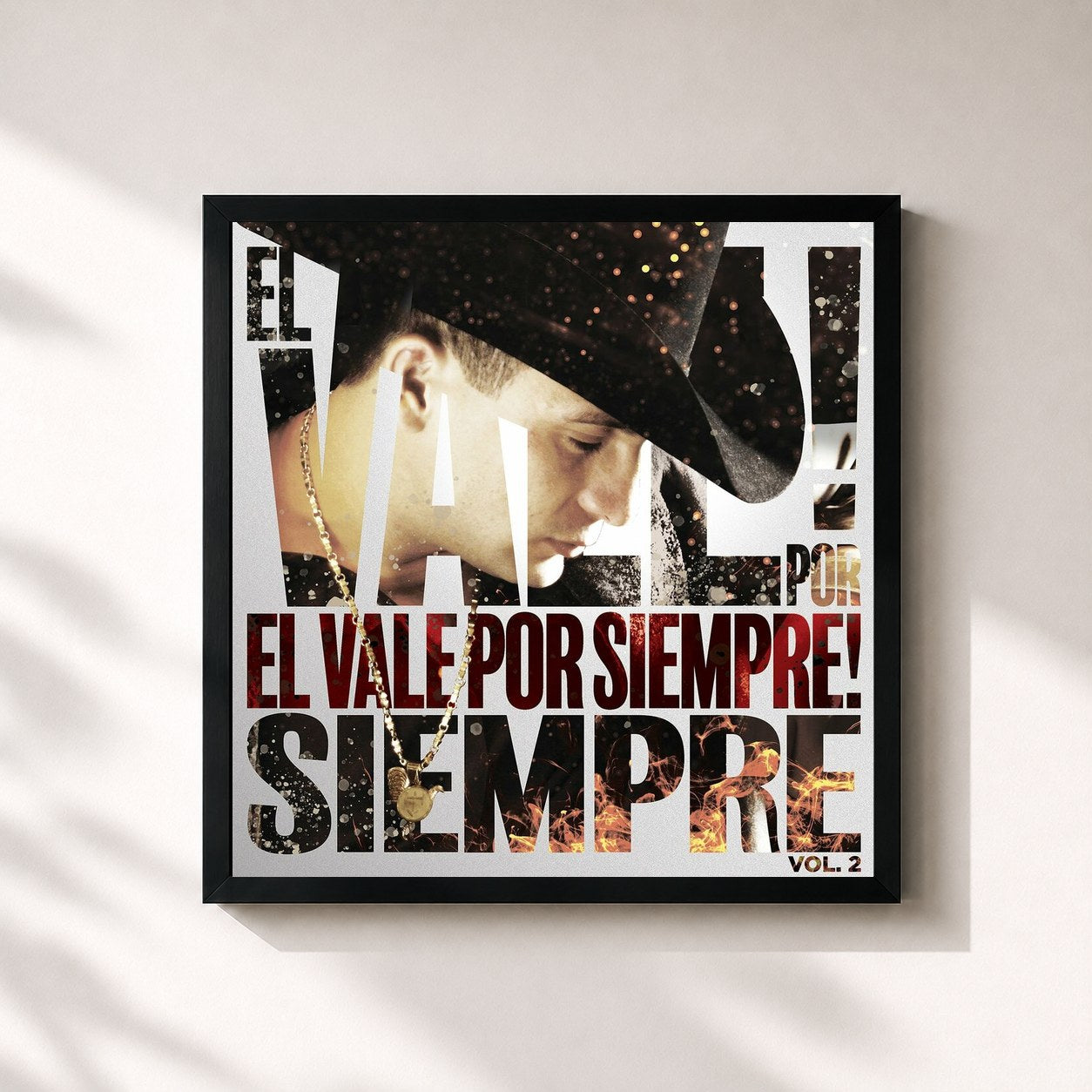 #noir Tableau carré de l'album El Vale Por Siempre (Vol. 2) de Valentin Elizalde, cadre noir 32x32 cm