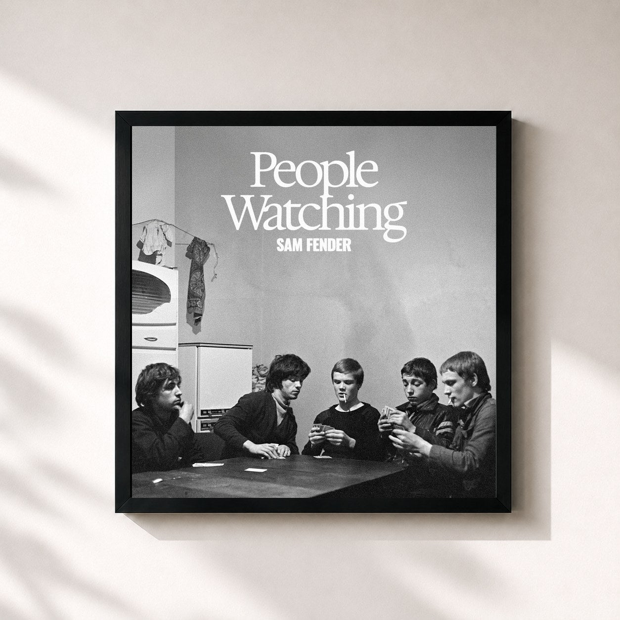 #noir Tableau carré de l'album People Watching de Sam Fender, cadre noir 32x32 cm