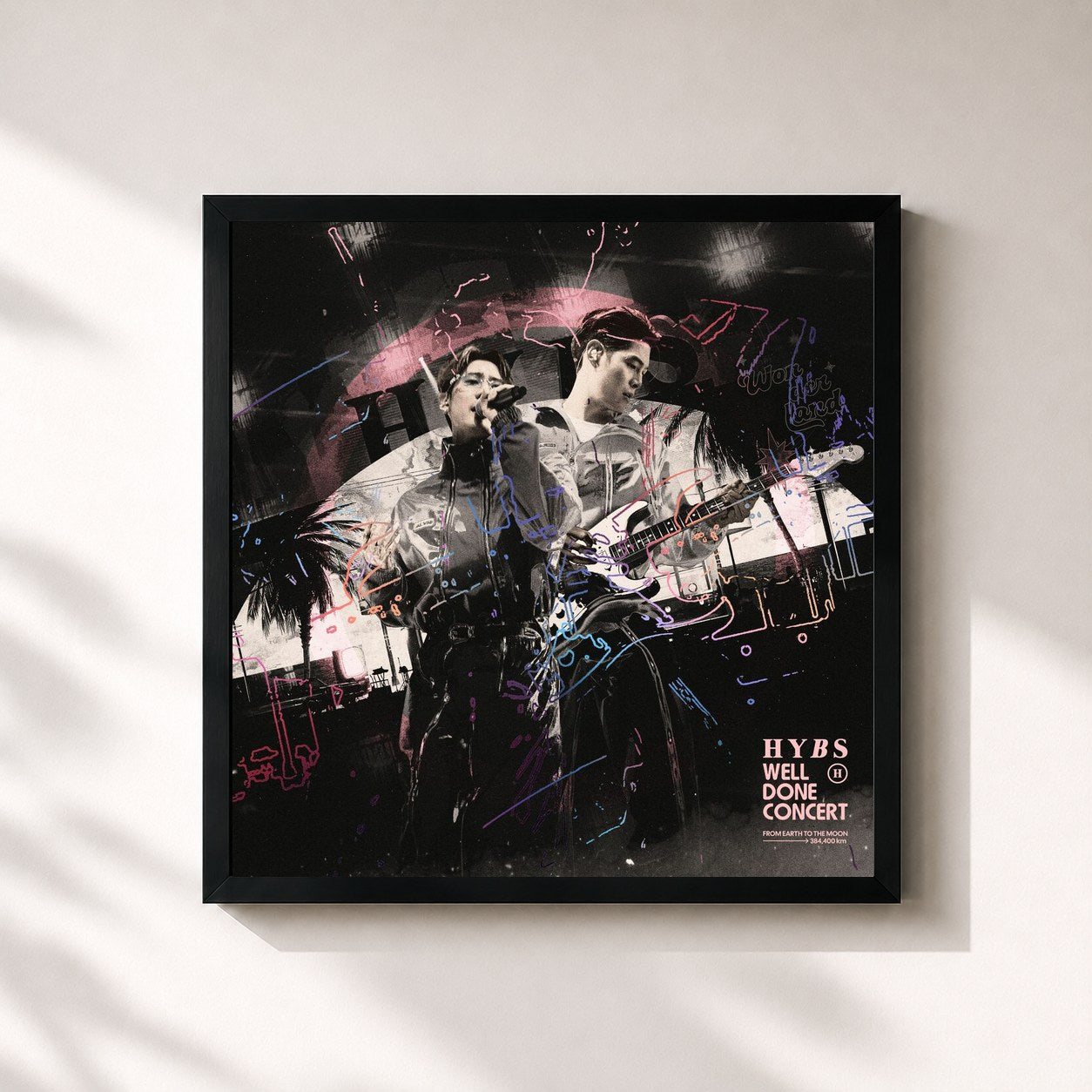 #noir Tableau carré de l'album Well Done Concert de HYBS, cadre noir 32x32 cm