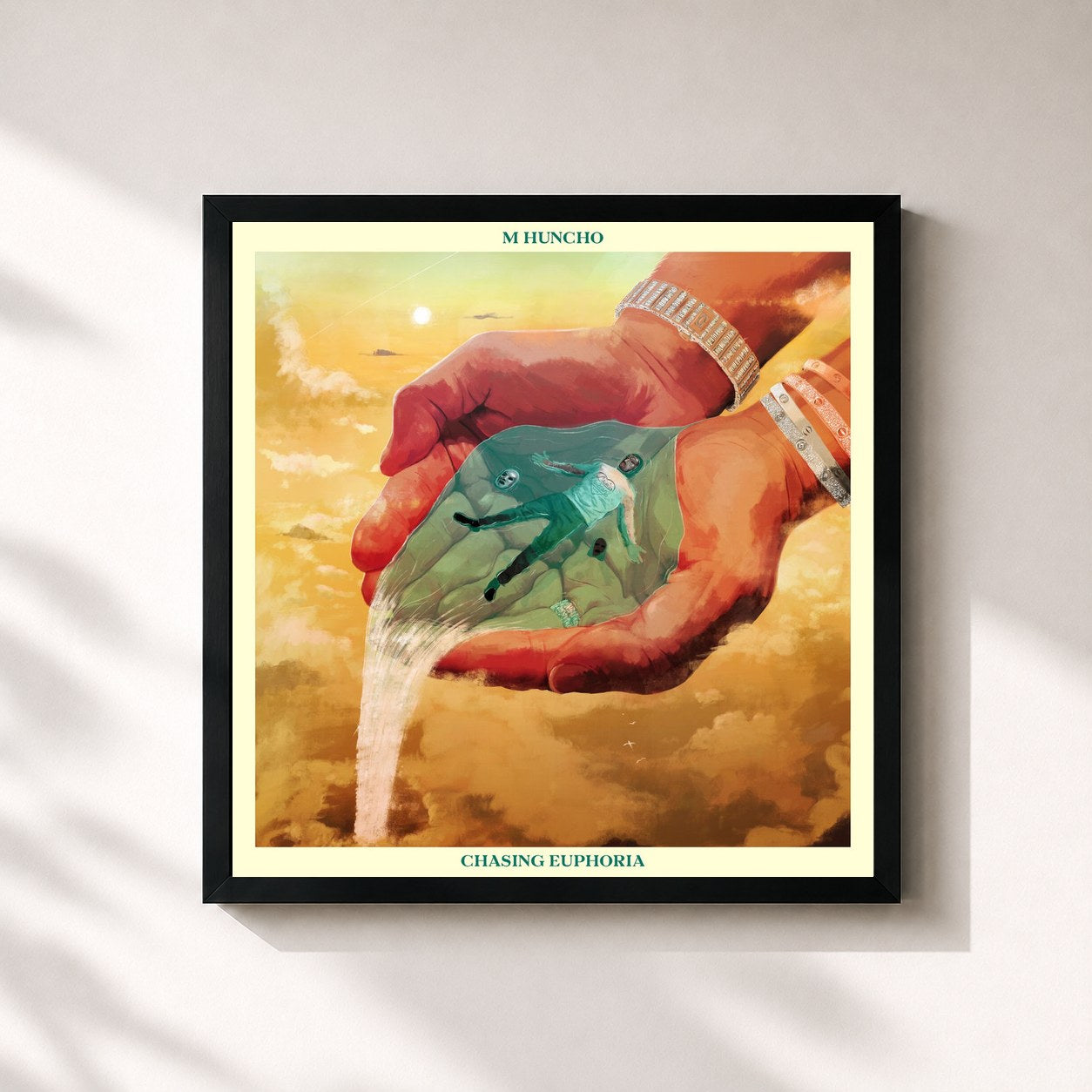 #noir Tableau carré de l'album Chasing Euphoria de M Huncho, cadre noir 32x32 cm