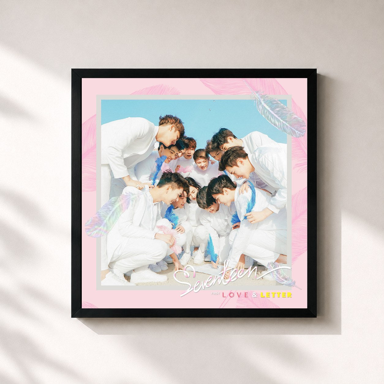 #noir Tableau carré de l'album FIRST 'LOVE&LETTER' de SEVENTEEN, cadre noir 32x32 cm