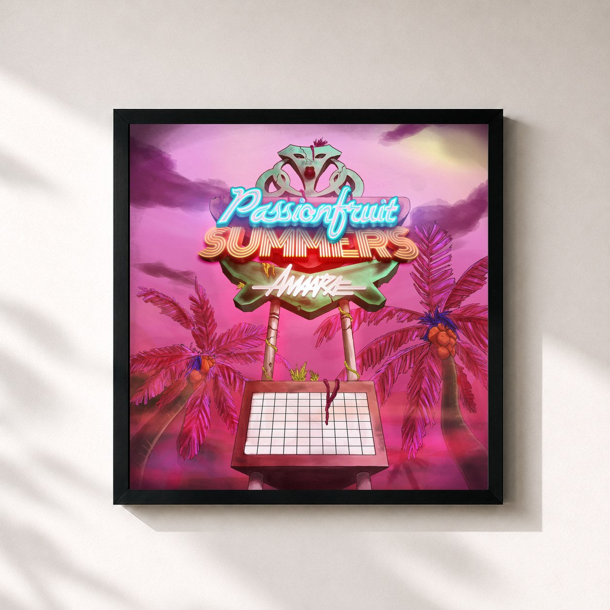 #noir Tableau carré de l'album Passionfruit Summers de amaarae, cadre noir 32x32 cm