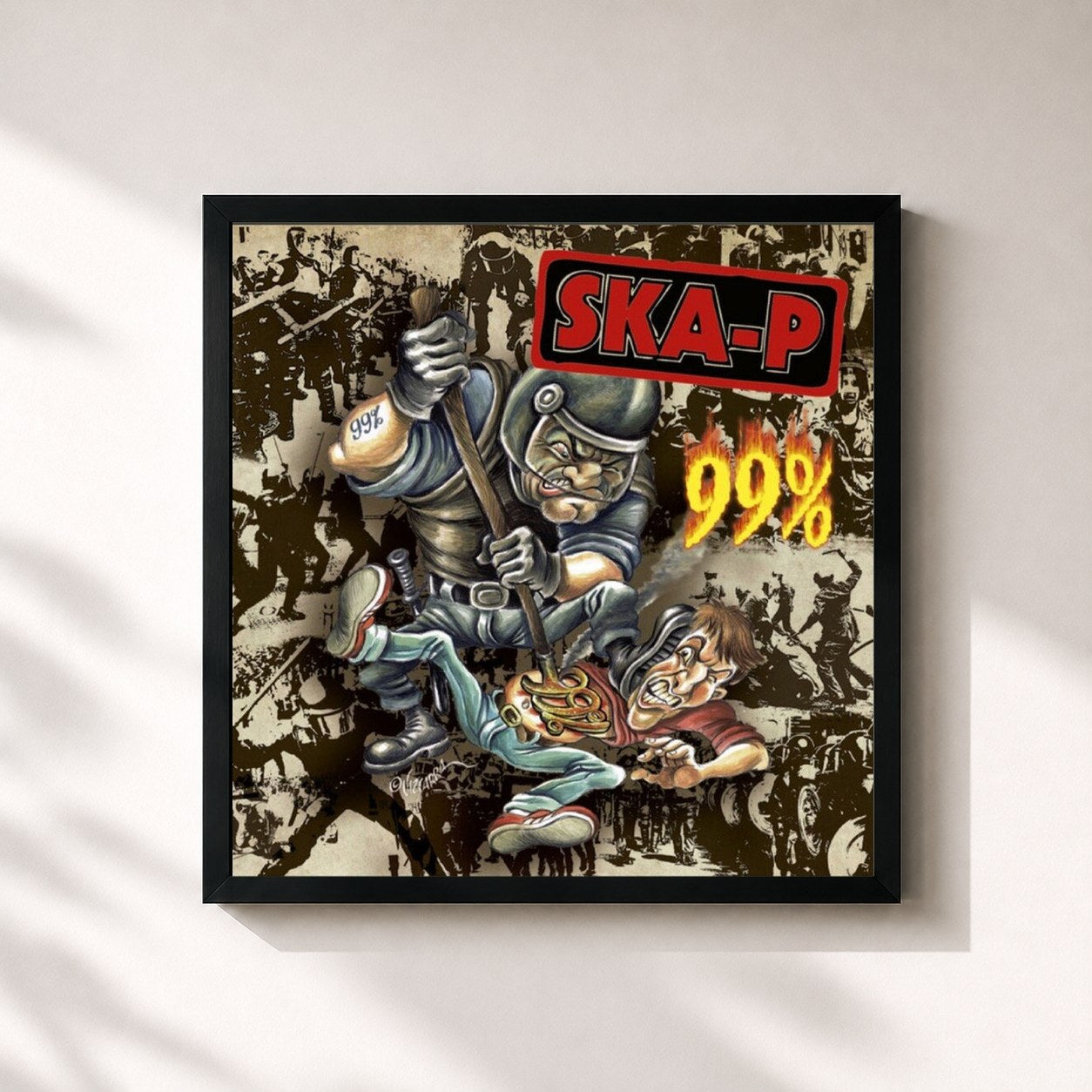 #noir Tableau carré de l'album 99% de Ska-P, cadre noir 32x32 cm