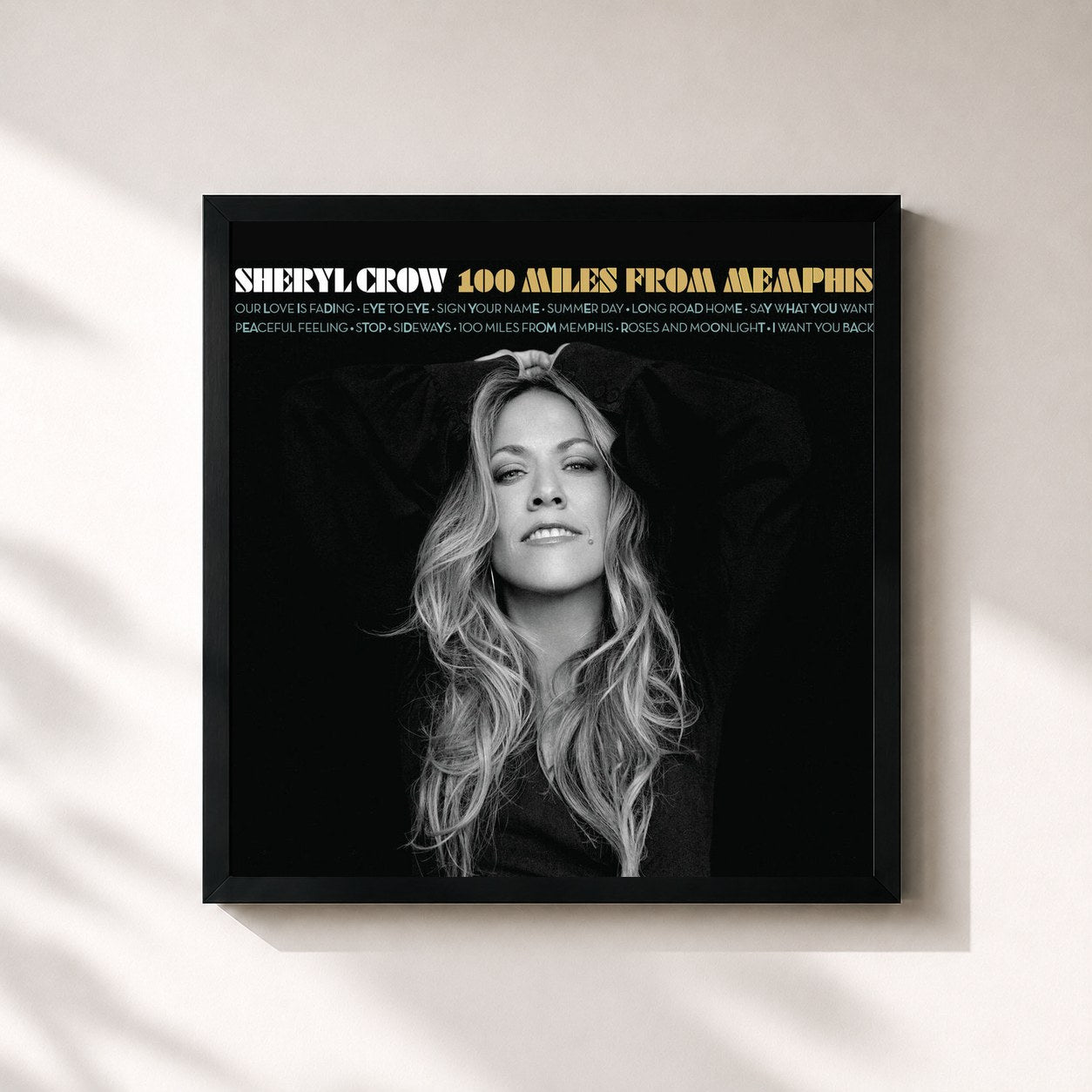 #noir Tableau carré de l'album 100 Miles From Memphis de Sheryl Crow, cadre noir 32x32 cm