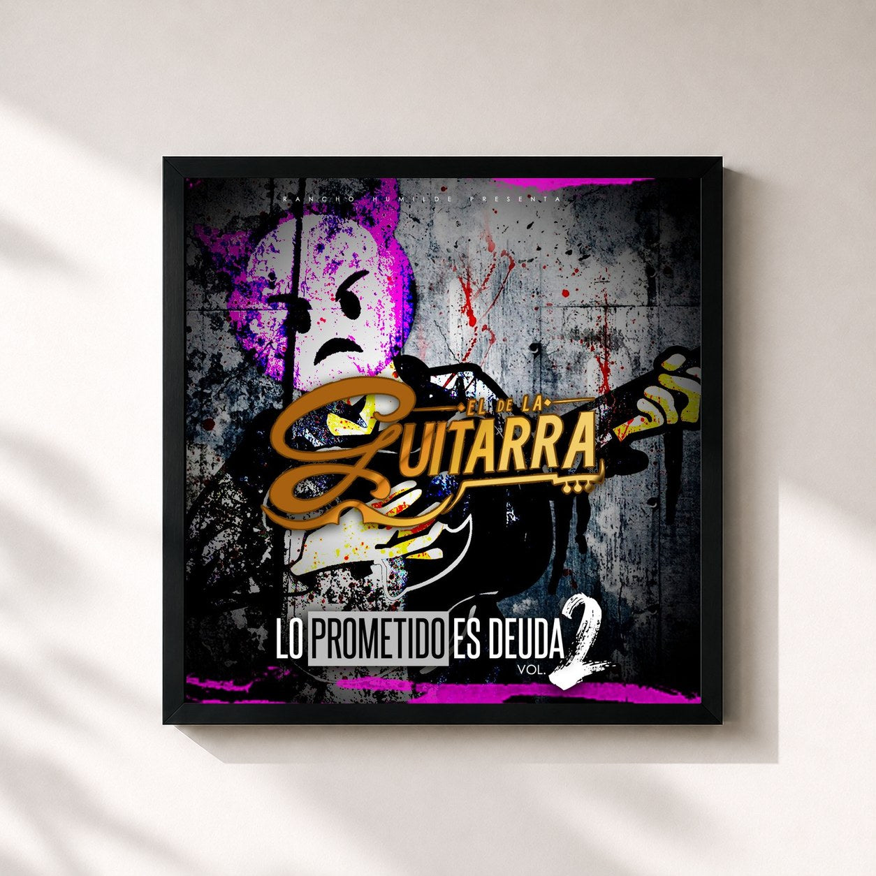 #noir Tableau carré de l'album Lo Prometido Es Deuda Vol.2 de El de La Guitarra, cadre noir 32x32 cm
