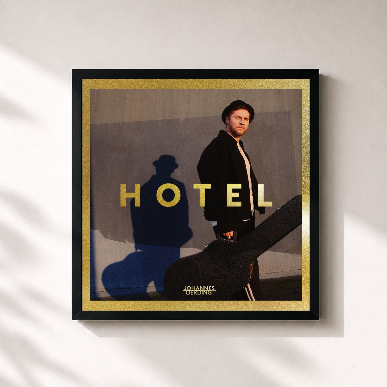 #noir Tableau carré de l'album Hotel de Johannes Oerding, cadre noir 32x32 cm